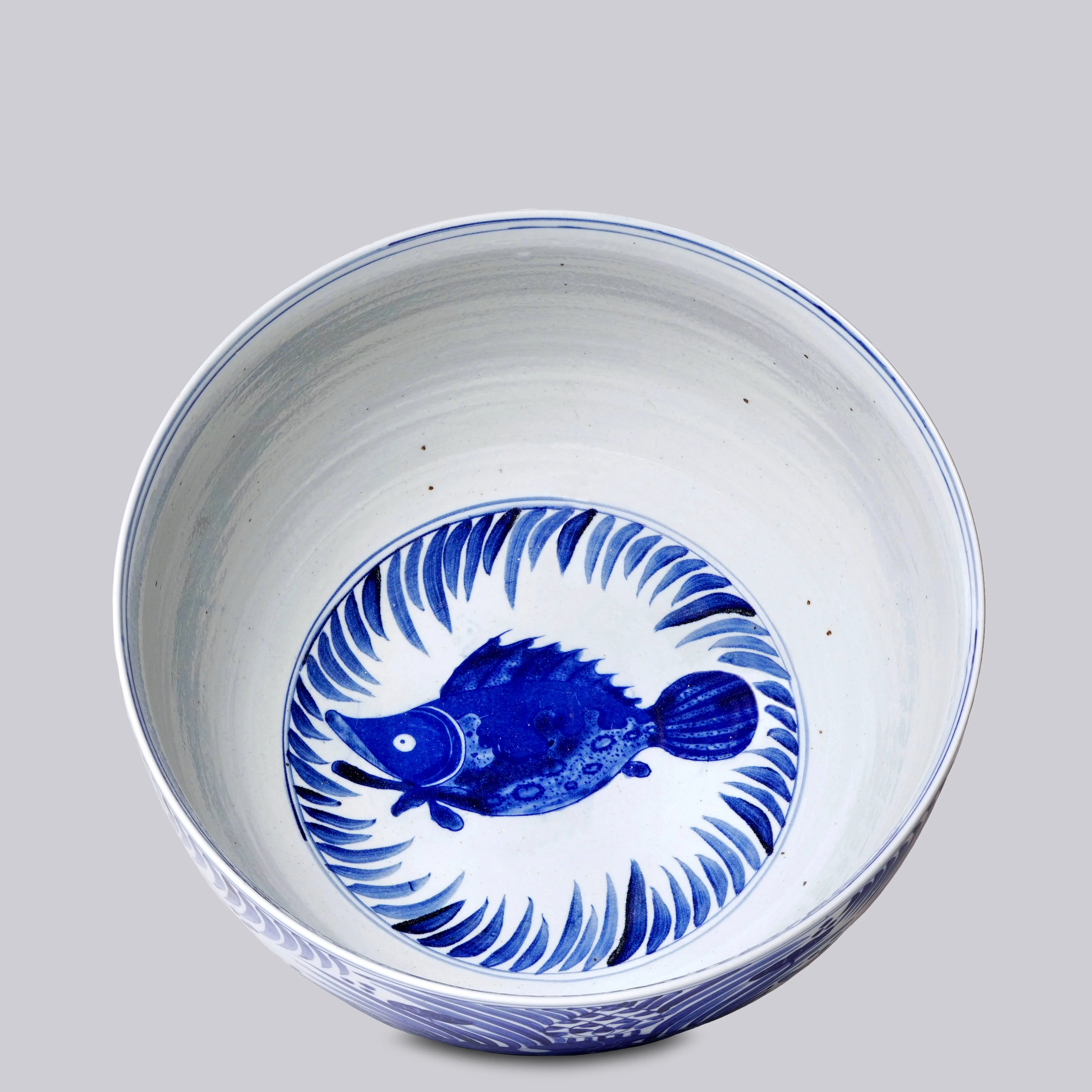 Blue and White Porcelain Fish and Lotus Large Bowl - Image 2
