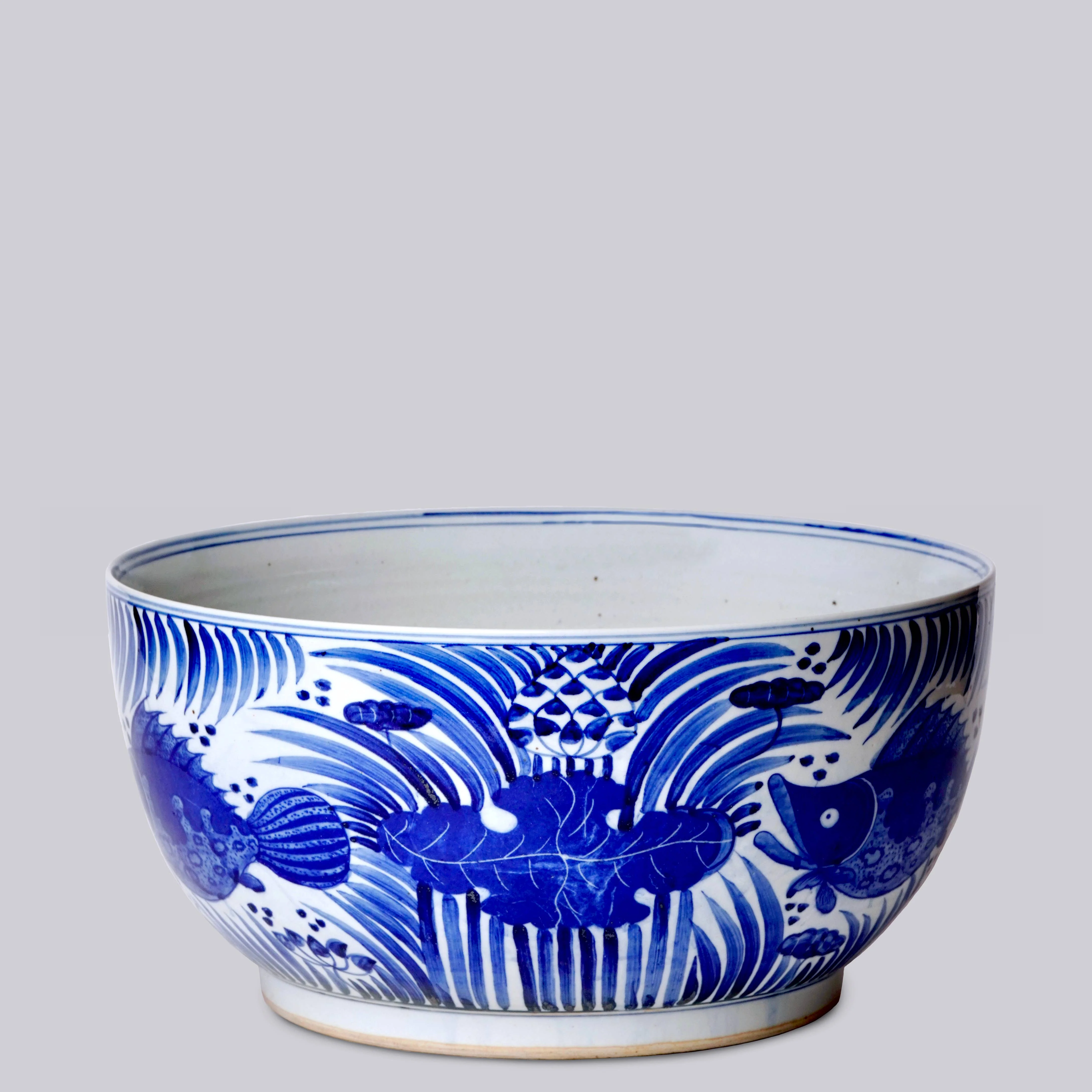 Blue and White Porcelain Fish and Lotus Large Bowl - Image 3