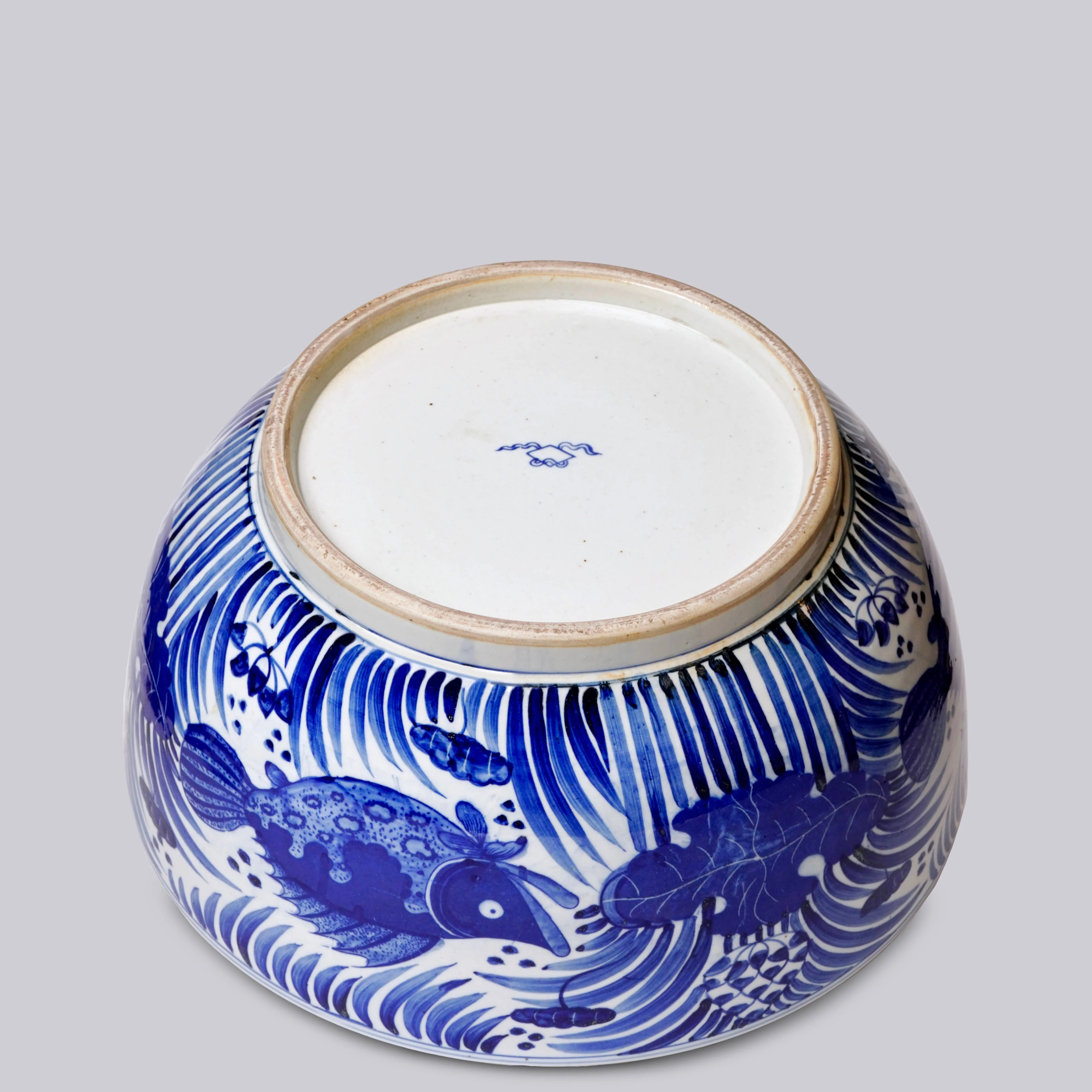 Blue and White Porcelain Fish and Lotus Large Bowl - Image 4