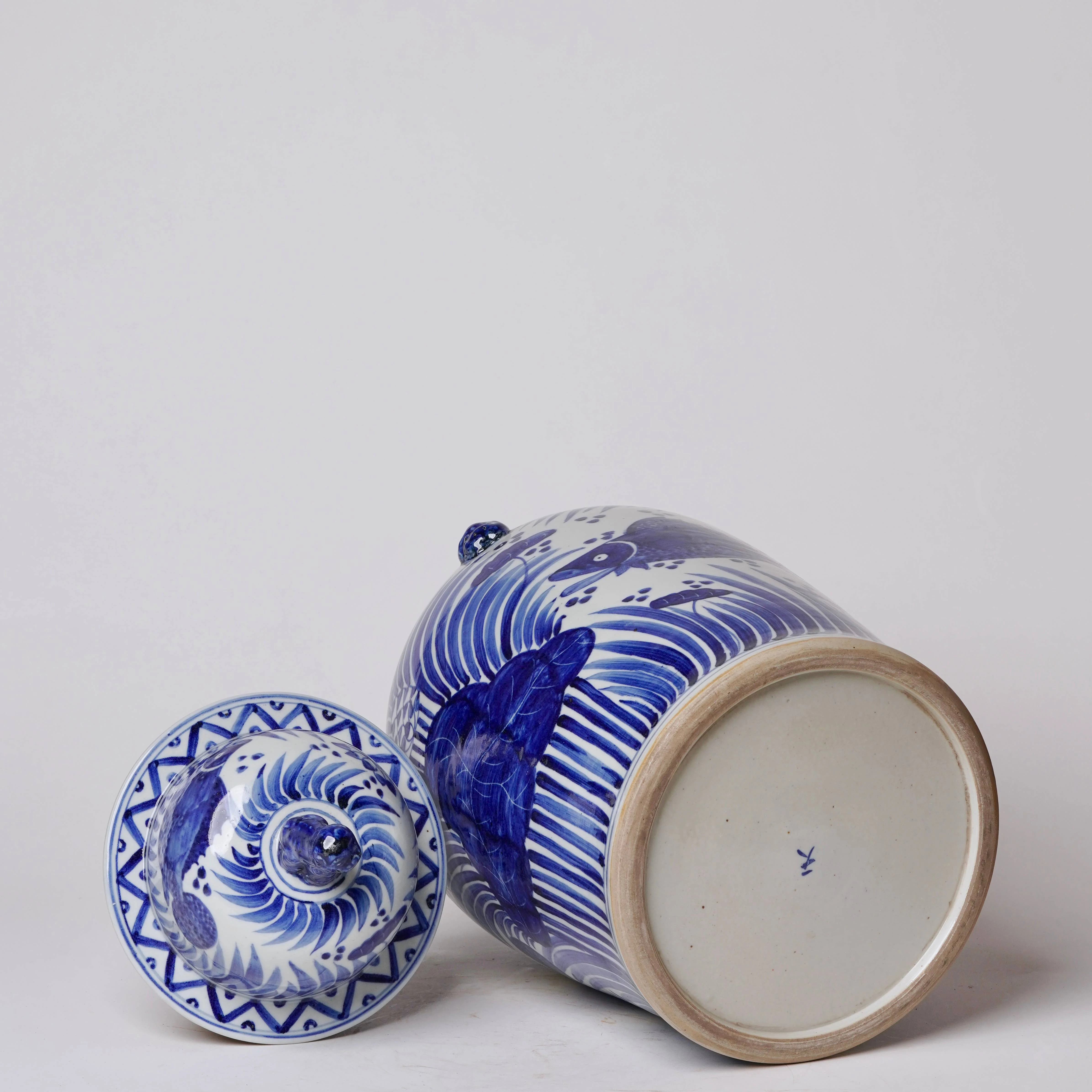 Blue and White Porcelain Fish and Lotus Temple Jar - Image 4