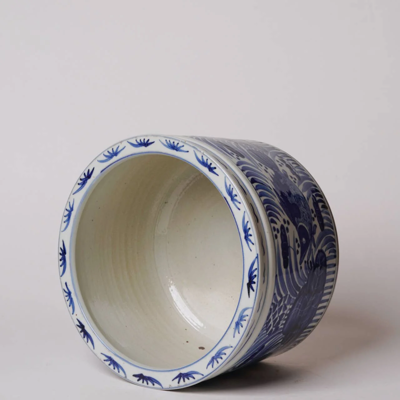 Blue and White Porcelain Fish and Lotus Wide Cachepot - Image 3