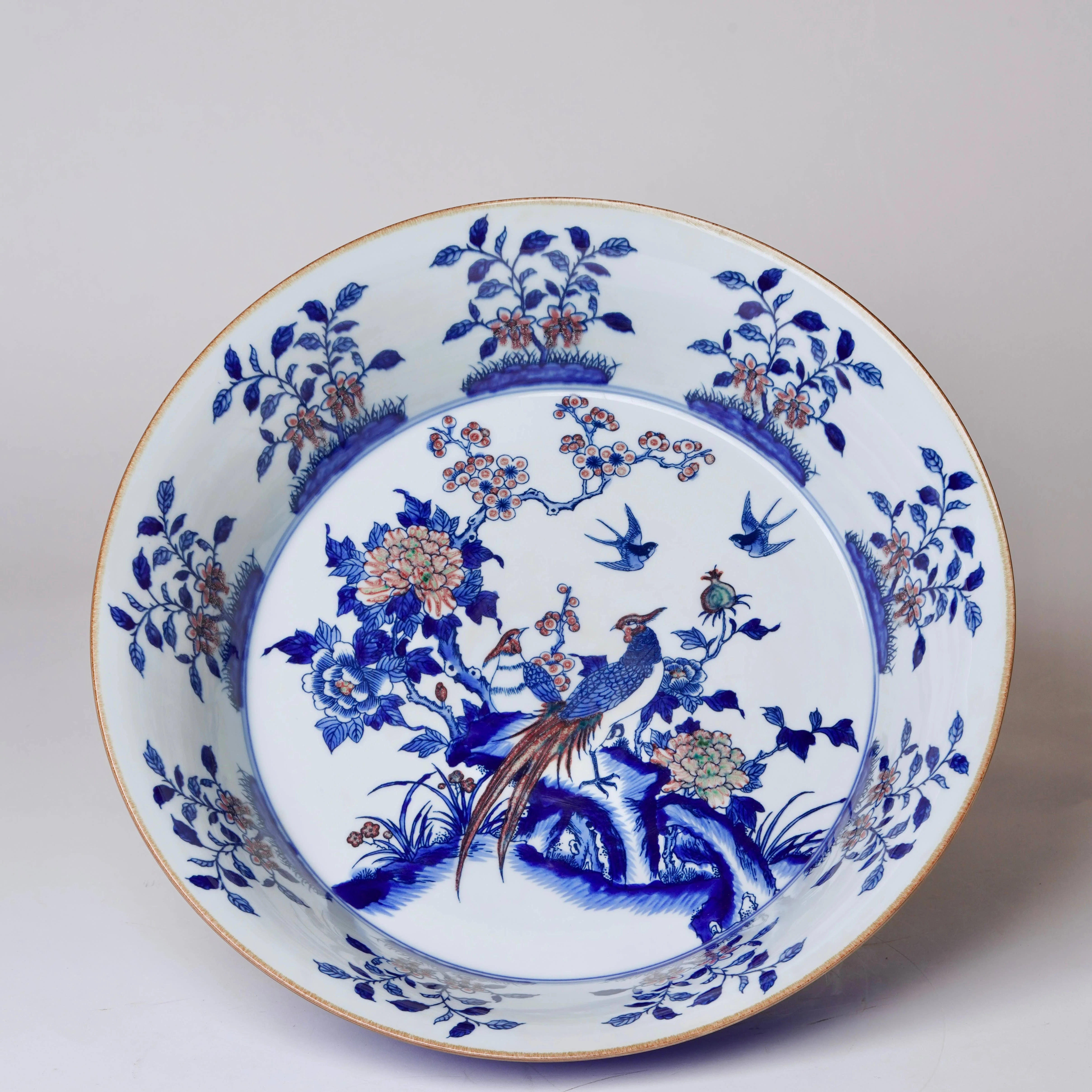 Blue and White Porcelain Pheasant and Peony Large Dish