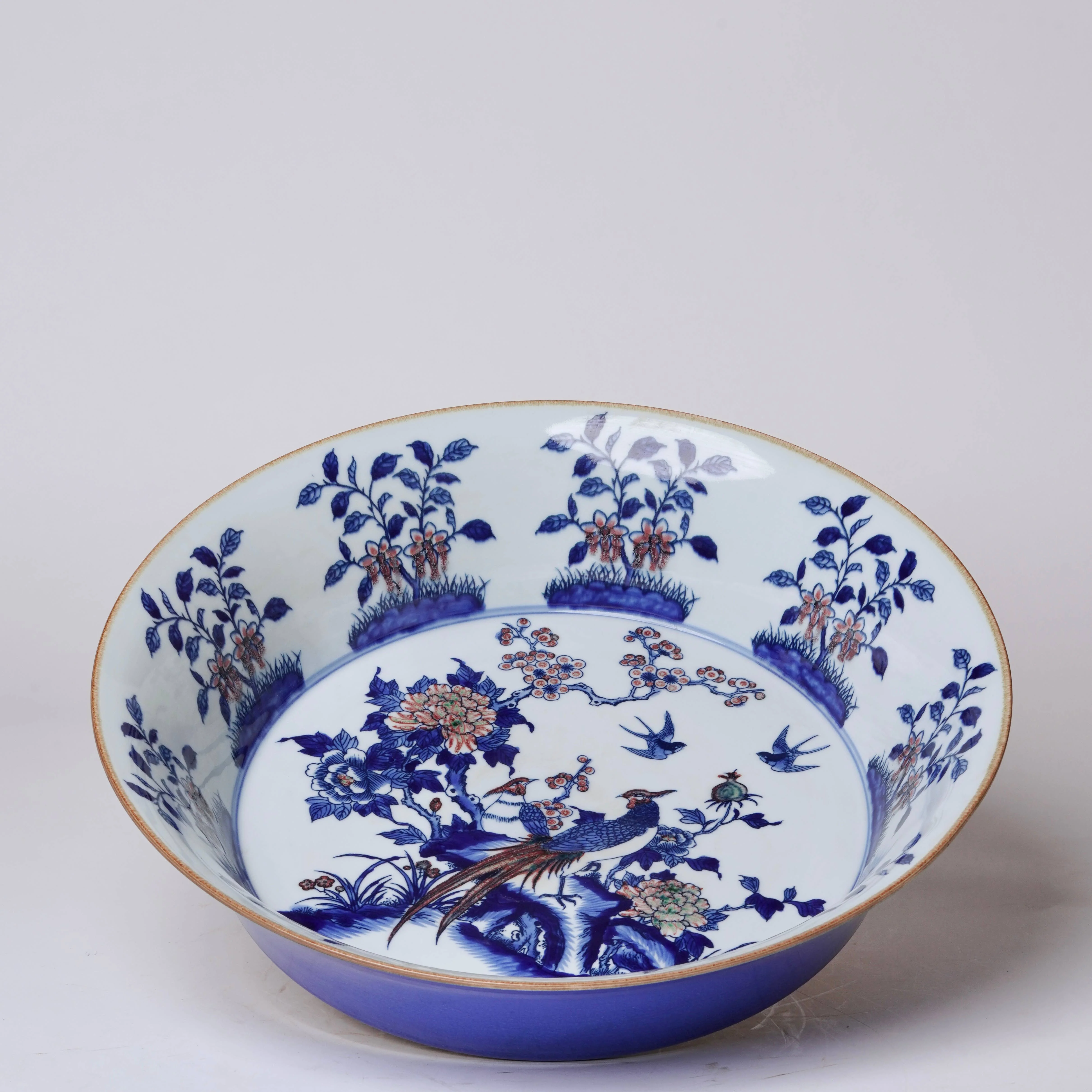 Blue and White Porcelain Pheasant and Peony Large Dish - Image 3