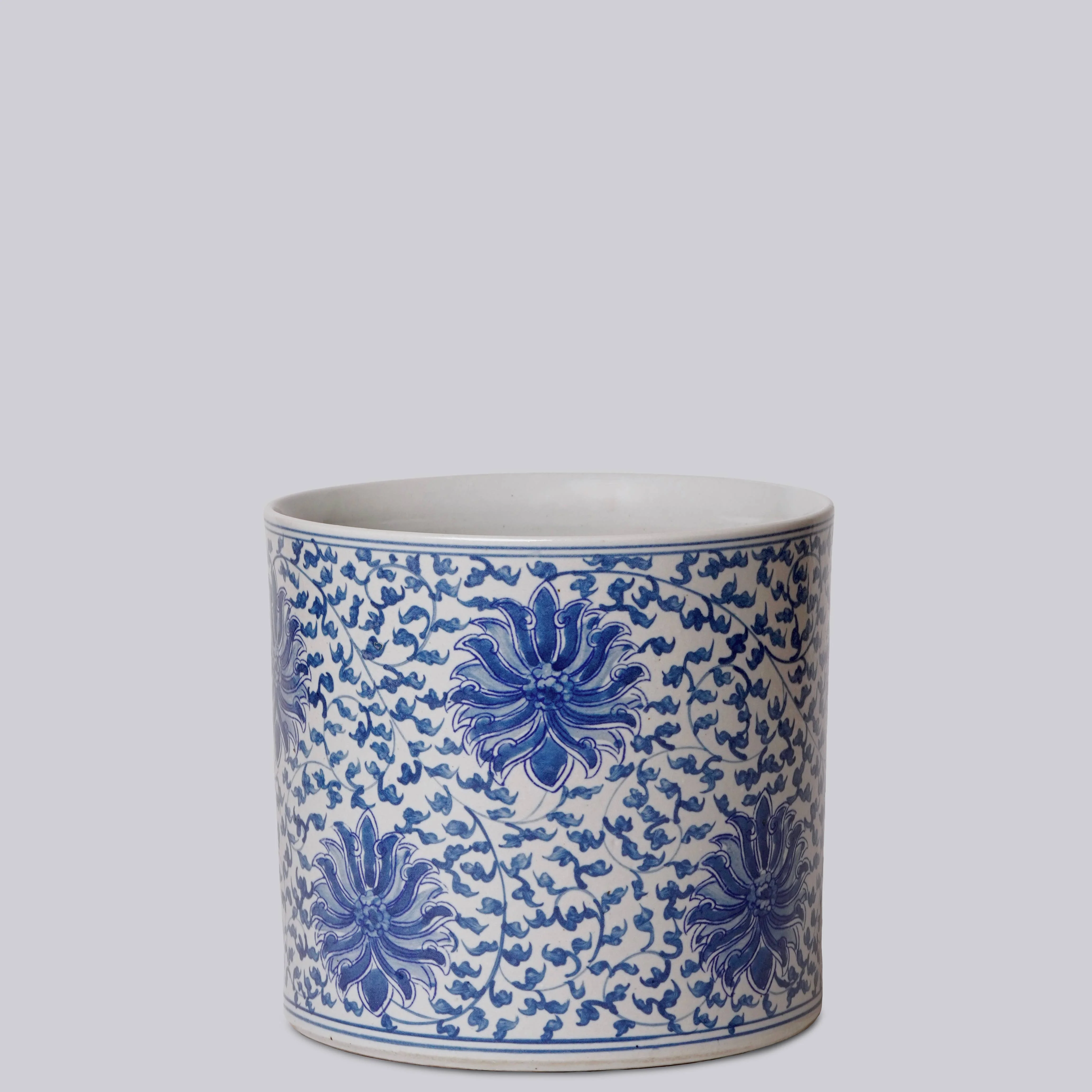 Blue and White Porcelain Scrolling Lotus Cachepot