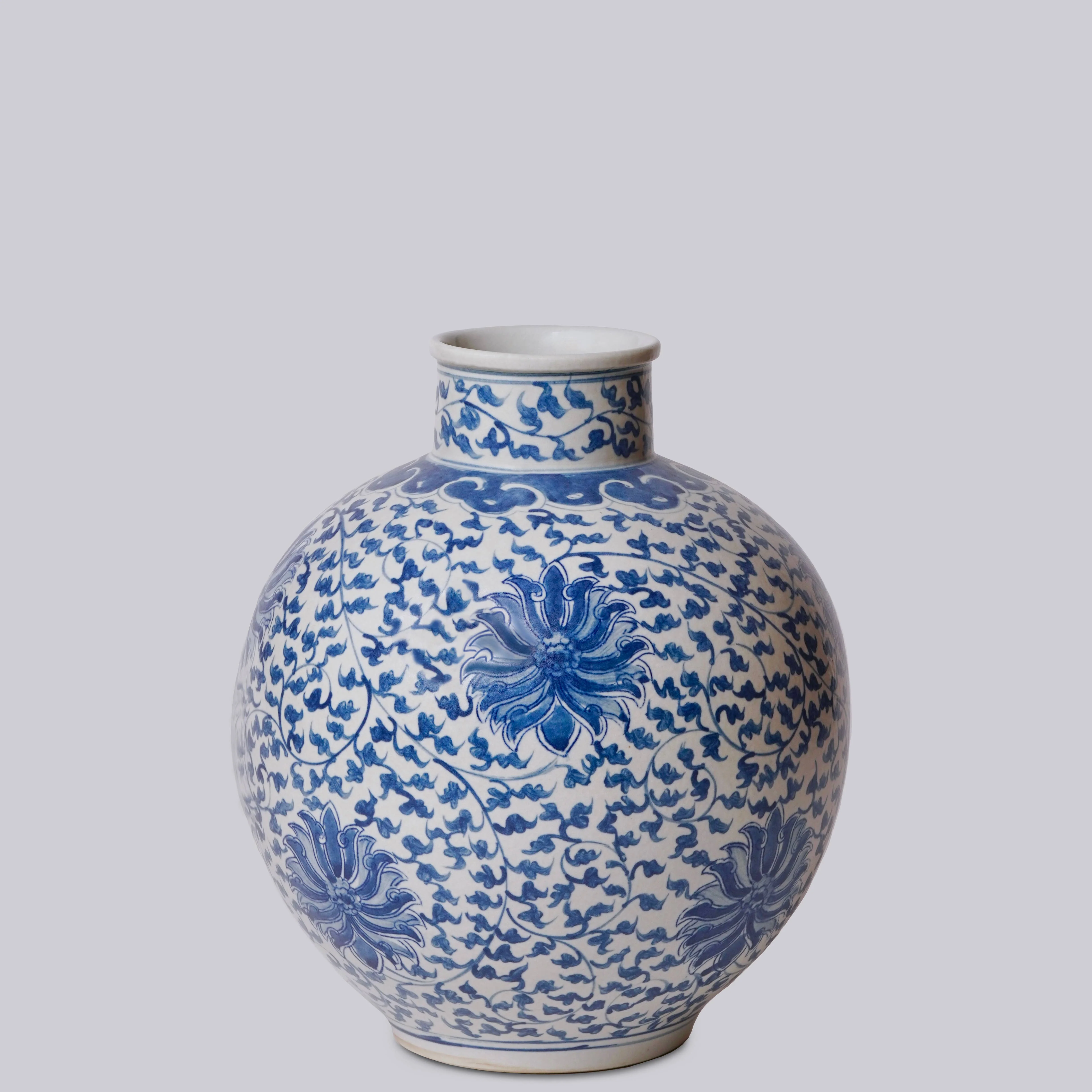 Blue and White Porcelain Scrolling Lotus Globe Vase - Image 3