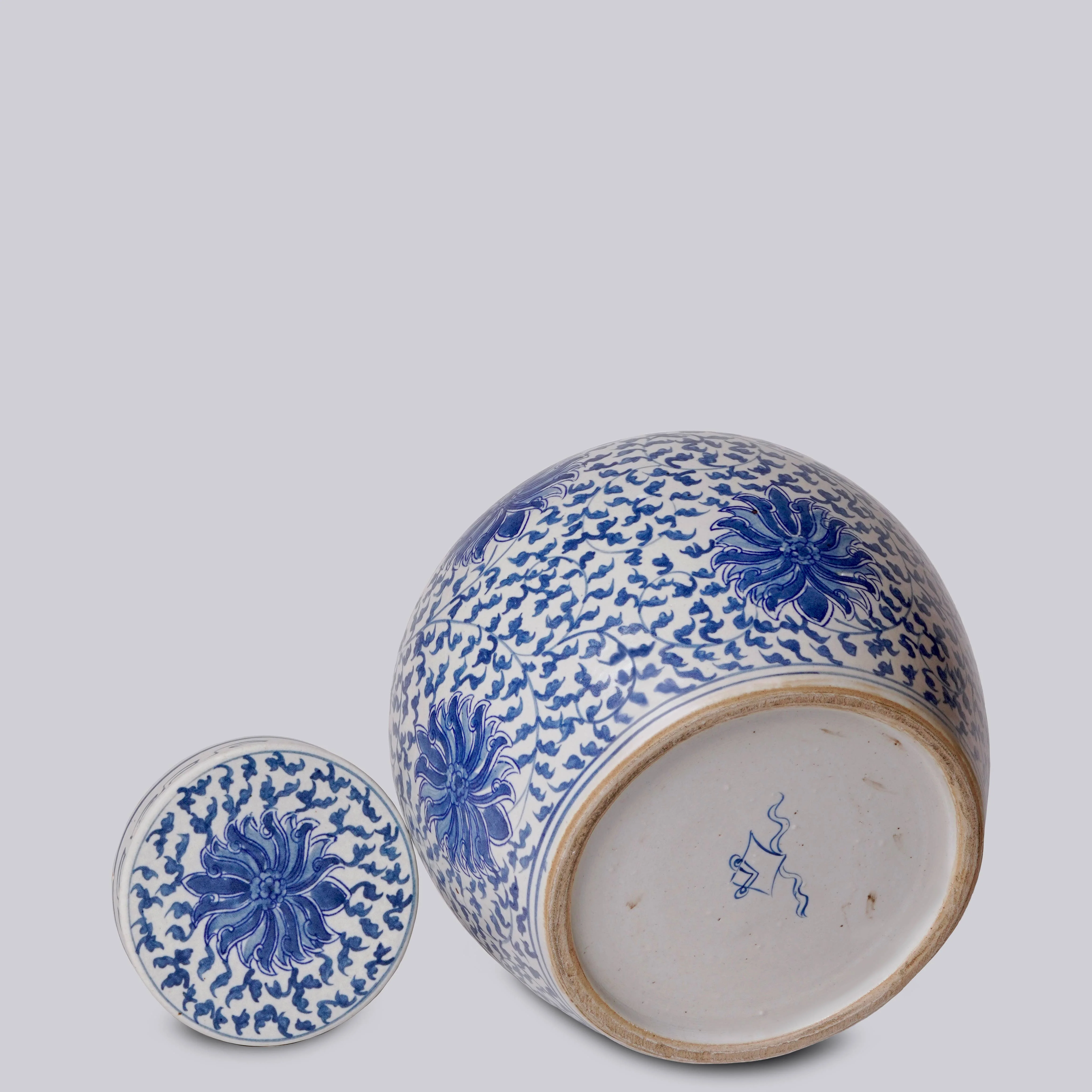 Blue and White Porcelain Scrolling Lotus Round Lidded Jar - Image 4
