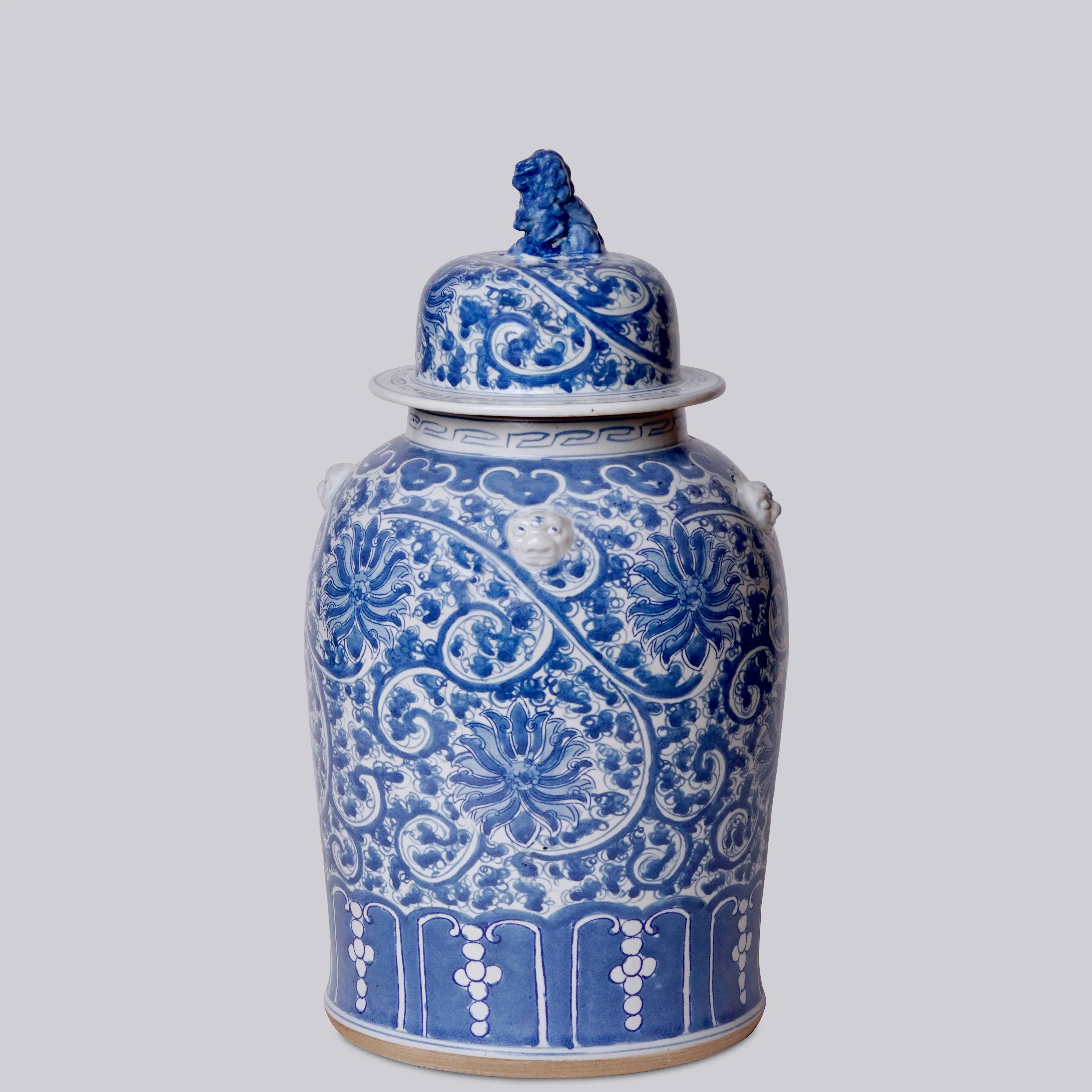 Blue and White Porcelain Scrolling Lotus Temple Jar - Image 3