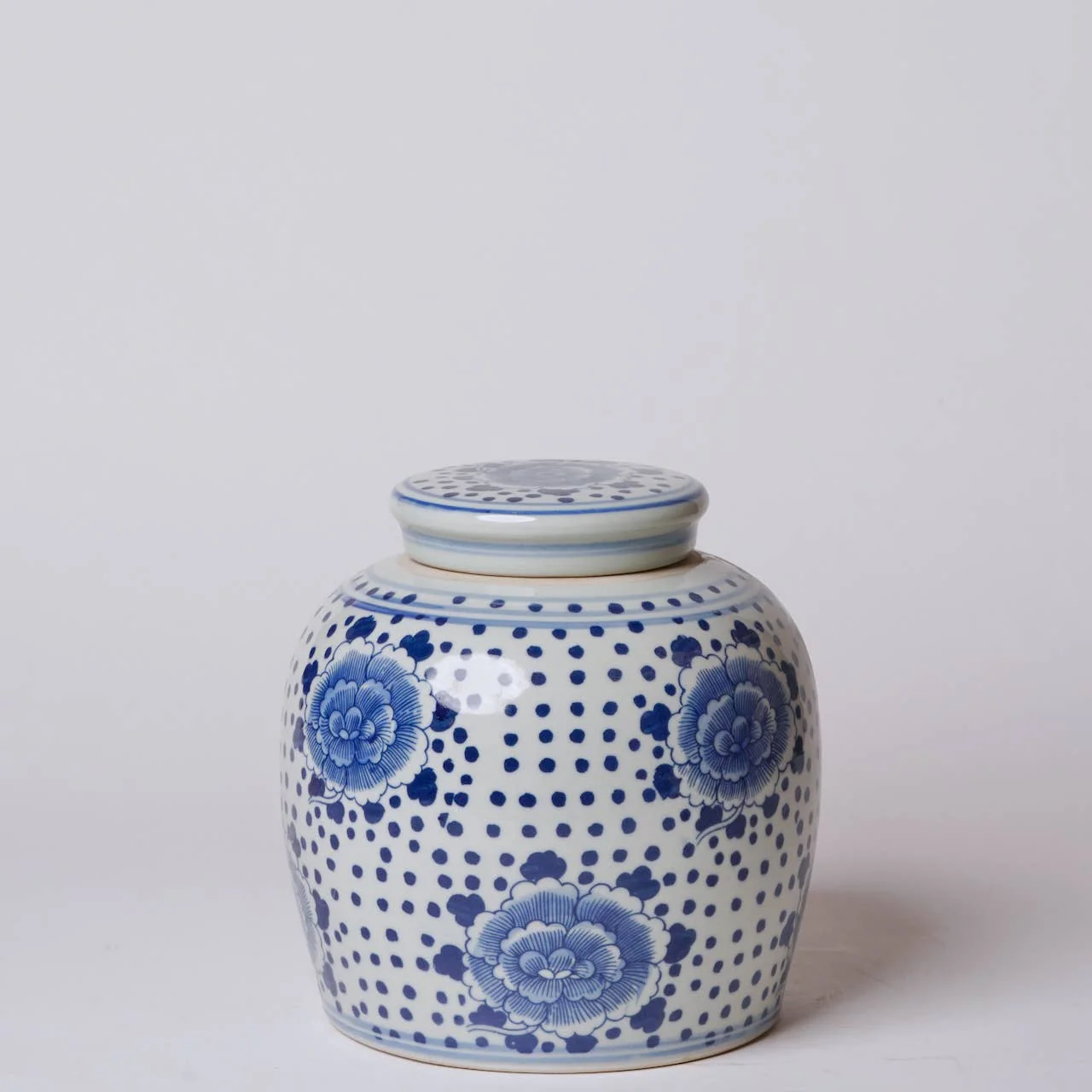 Blue and White Porcelain Spotted Peony Round Jar - Image 3