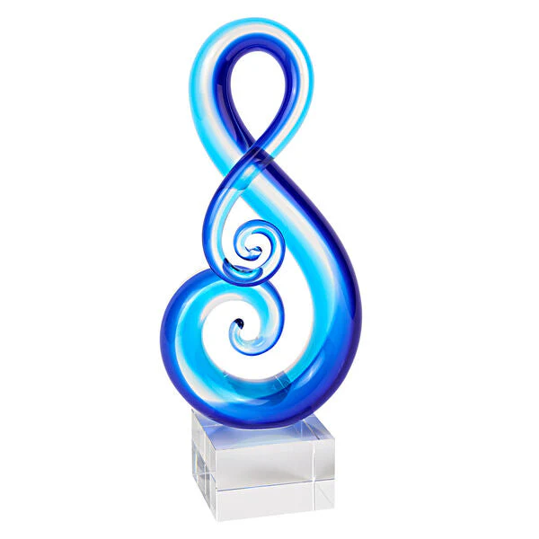 Blue Murano Style Art Glass Note Centerpiece on Crystal Base