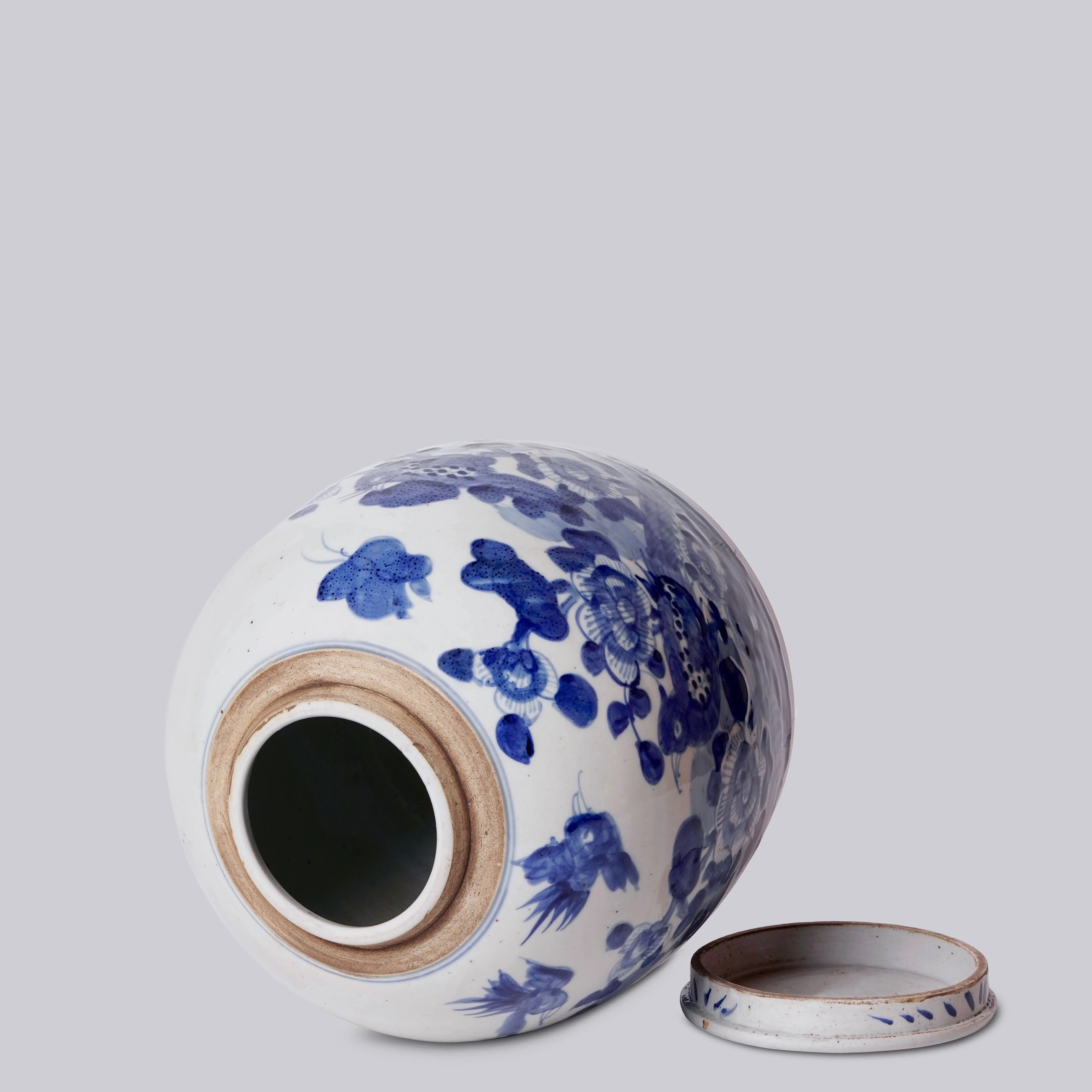 Blue & White Porcelain Bird & Flower Med. Round Storage Jar - Image 2