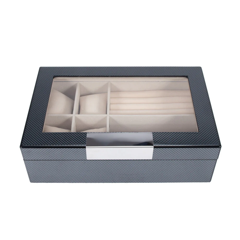 Carbon Fiber Glass Top Jewelry Box Carbon Fiber