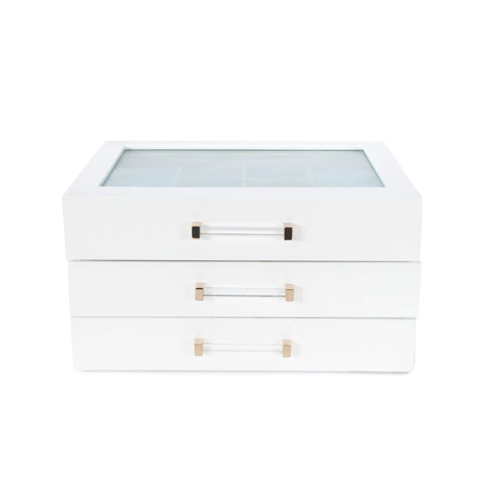 Kendall 3 Clear Lid Jewelry Box White