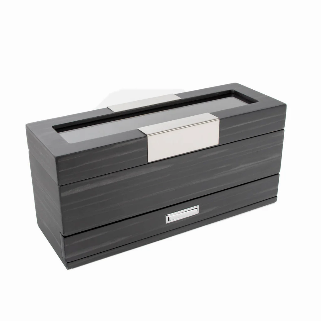 Matte Ebony (Black) 5 Slot Watch Box With Jewelry Tray