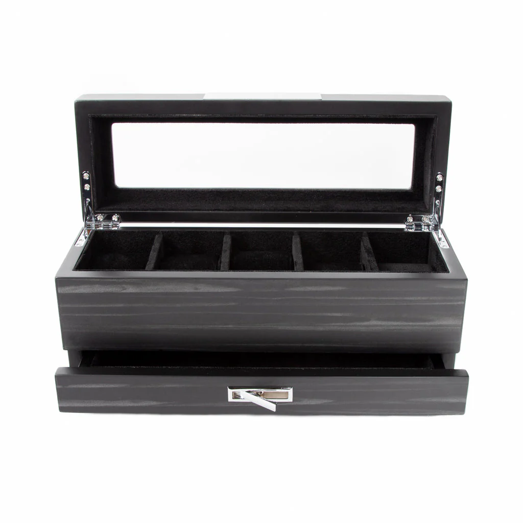 Matte Ebony (Black) 5 Slot Watch Box With Jewelry Tray - Image 5