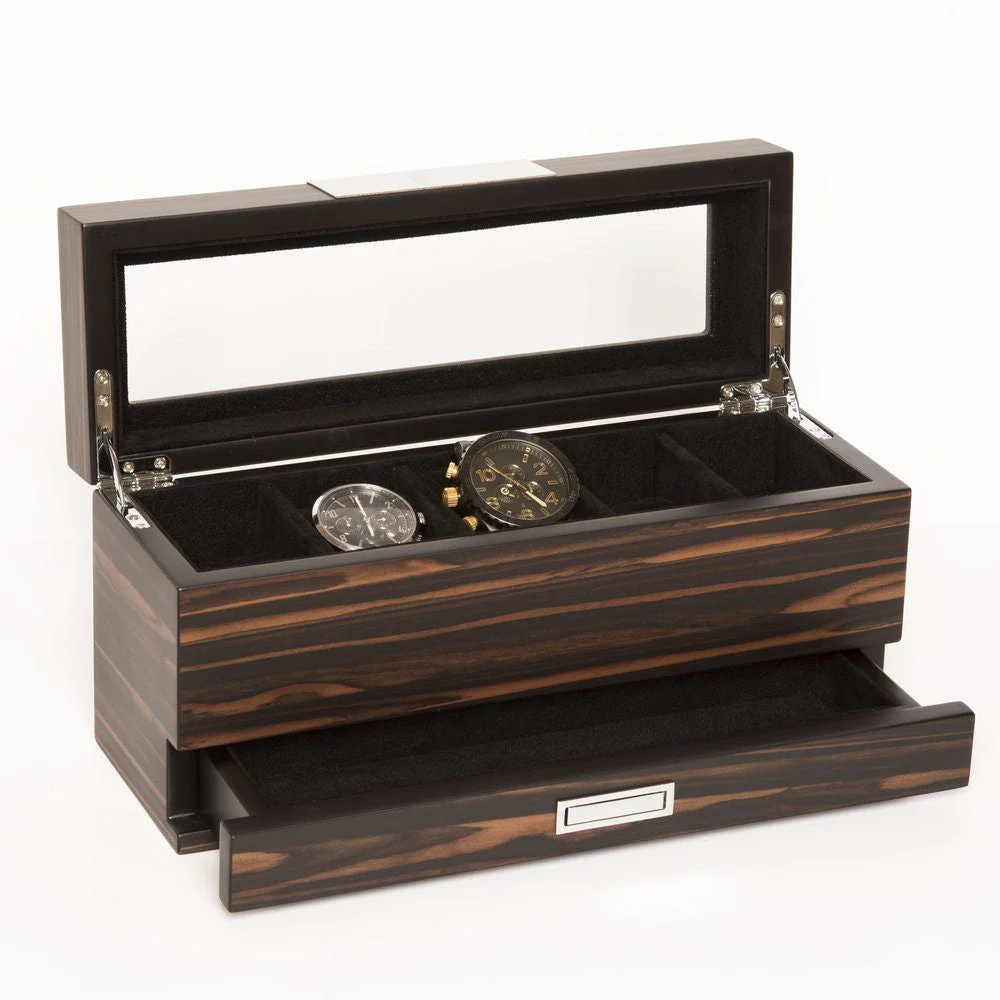 Matte Ebony Watch Box 5 and Jewelry Tray