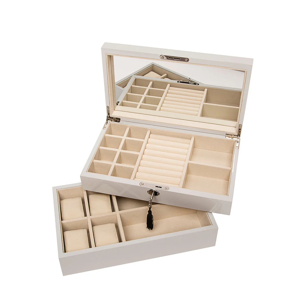 Stackable Jewelry Box set of 2 Silver