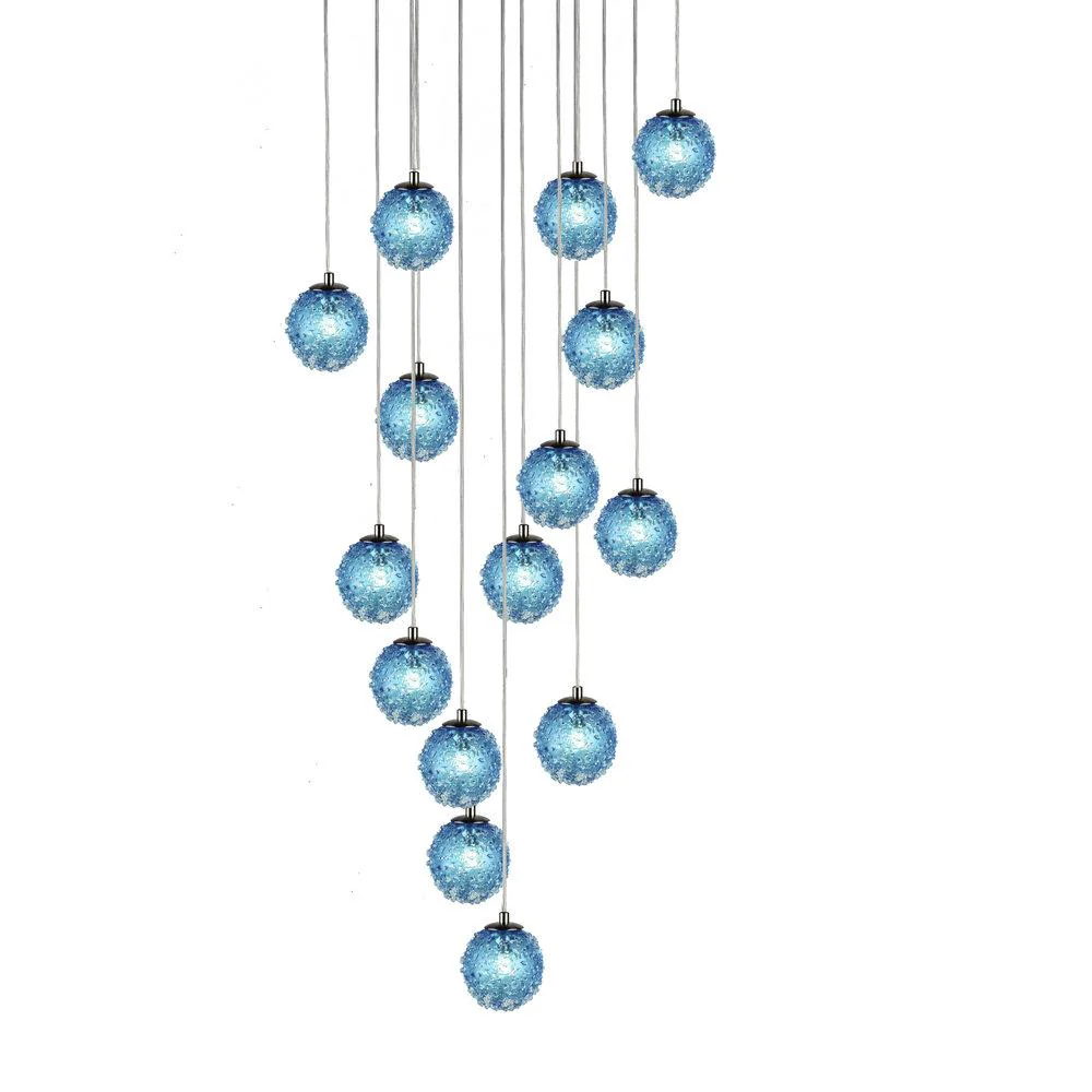 Chrome Cosmopolitan Chandelier - Aqua Snowball Glass 15 Pendant