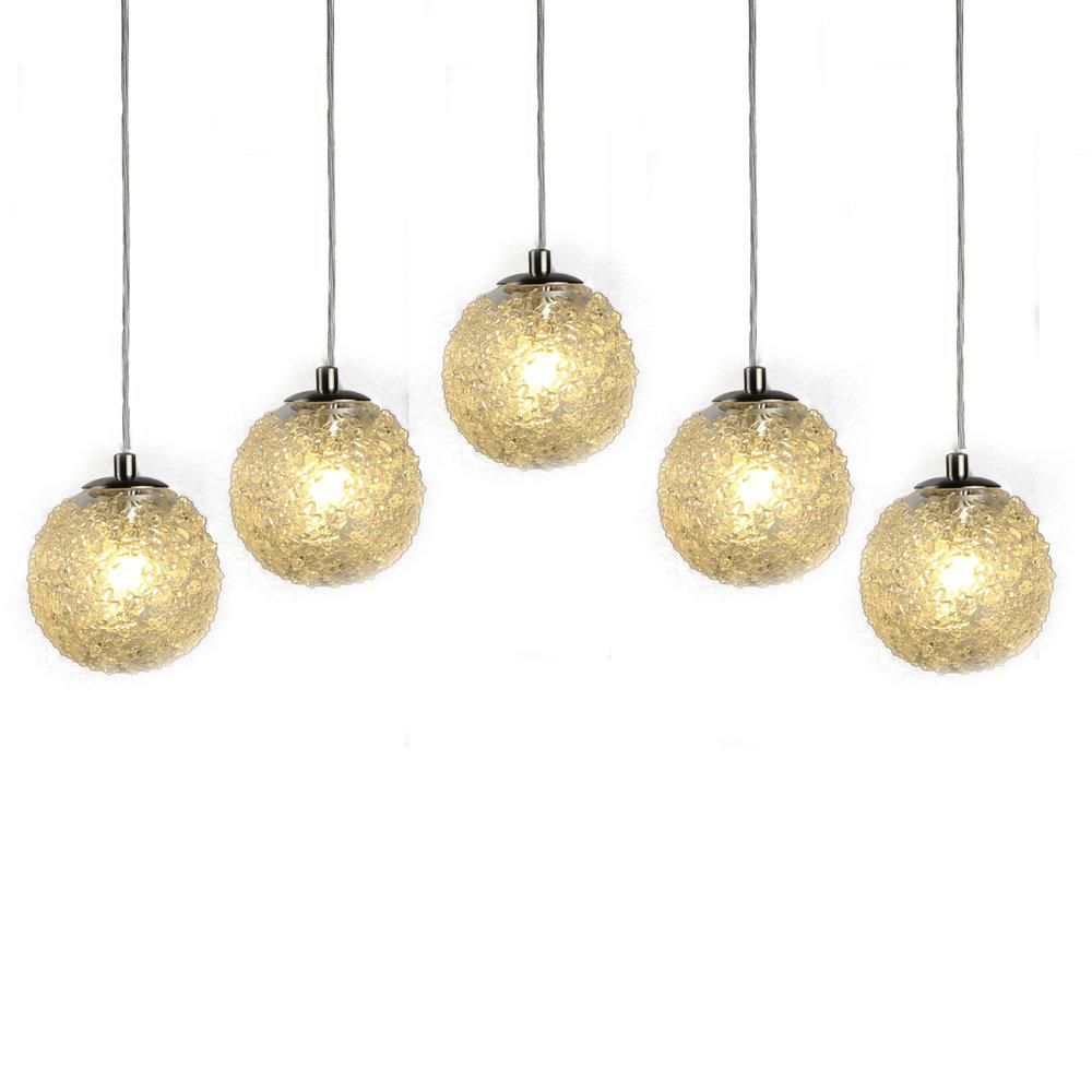 Chrome Cosmopolitan Chandelier - Clear Snowball Glass 5 Pendant