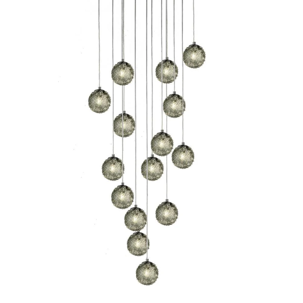 Chrome Cosmopolitan Chandelier - Smoke Grey Snowball Glass 15 Pendant