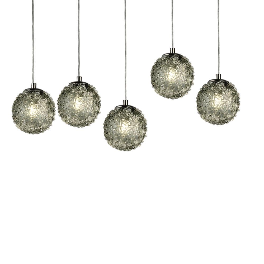 Chrome Cosmopolitan Chandelier - Smoke Grey Snowball Glass 5 Pendant