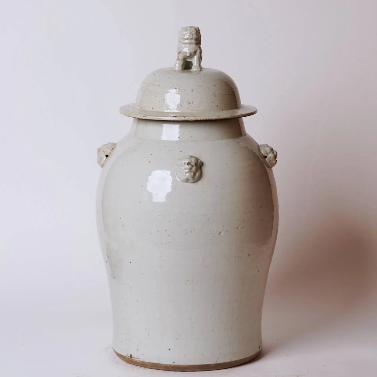 25" Stout Rustic White Porcelain Temple Jar with Lugs - Image 3
