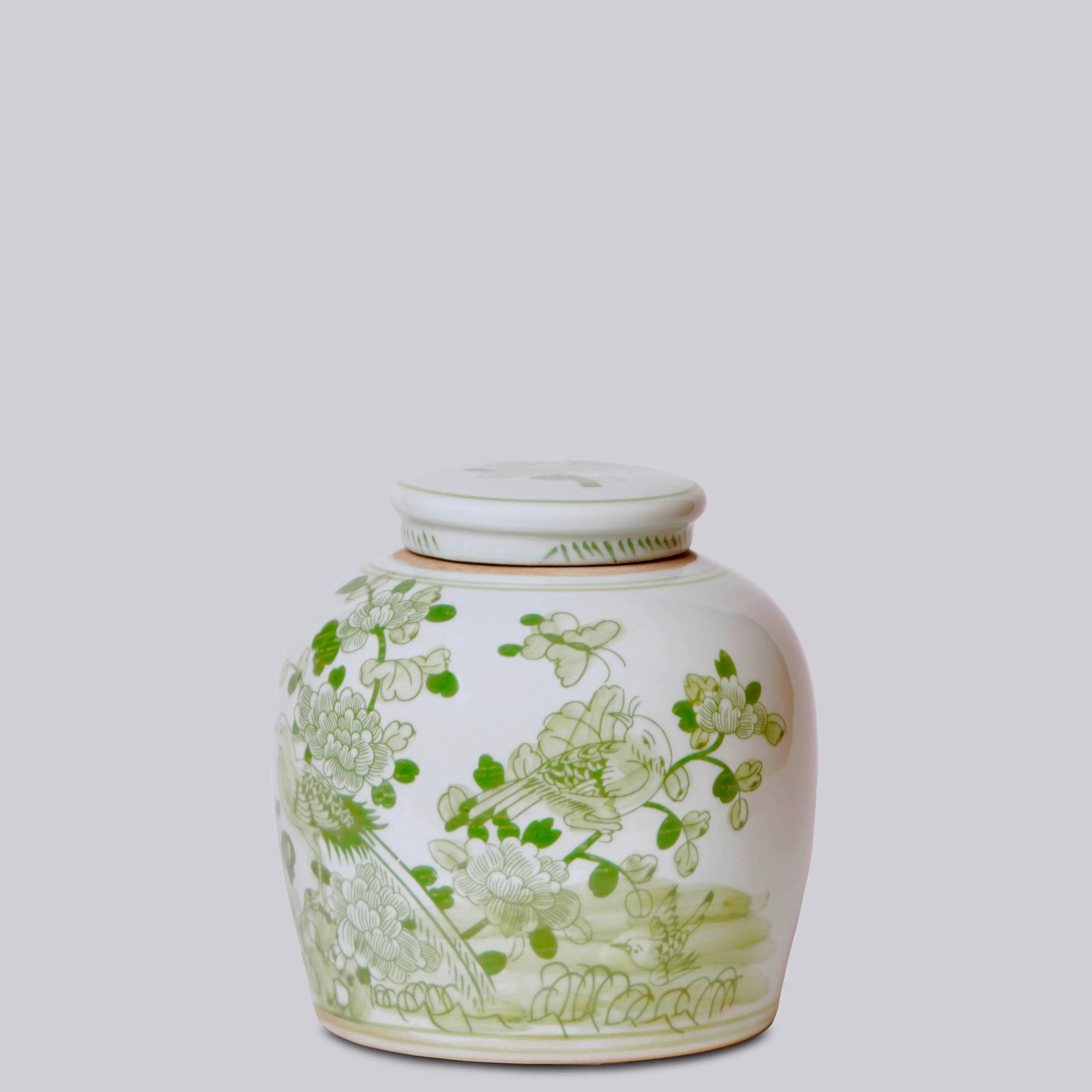 Bird and Flower Green and White Porcelain Jar - Image 3