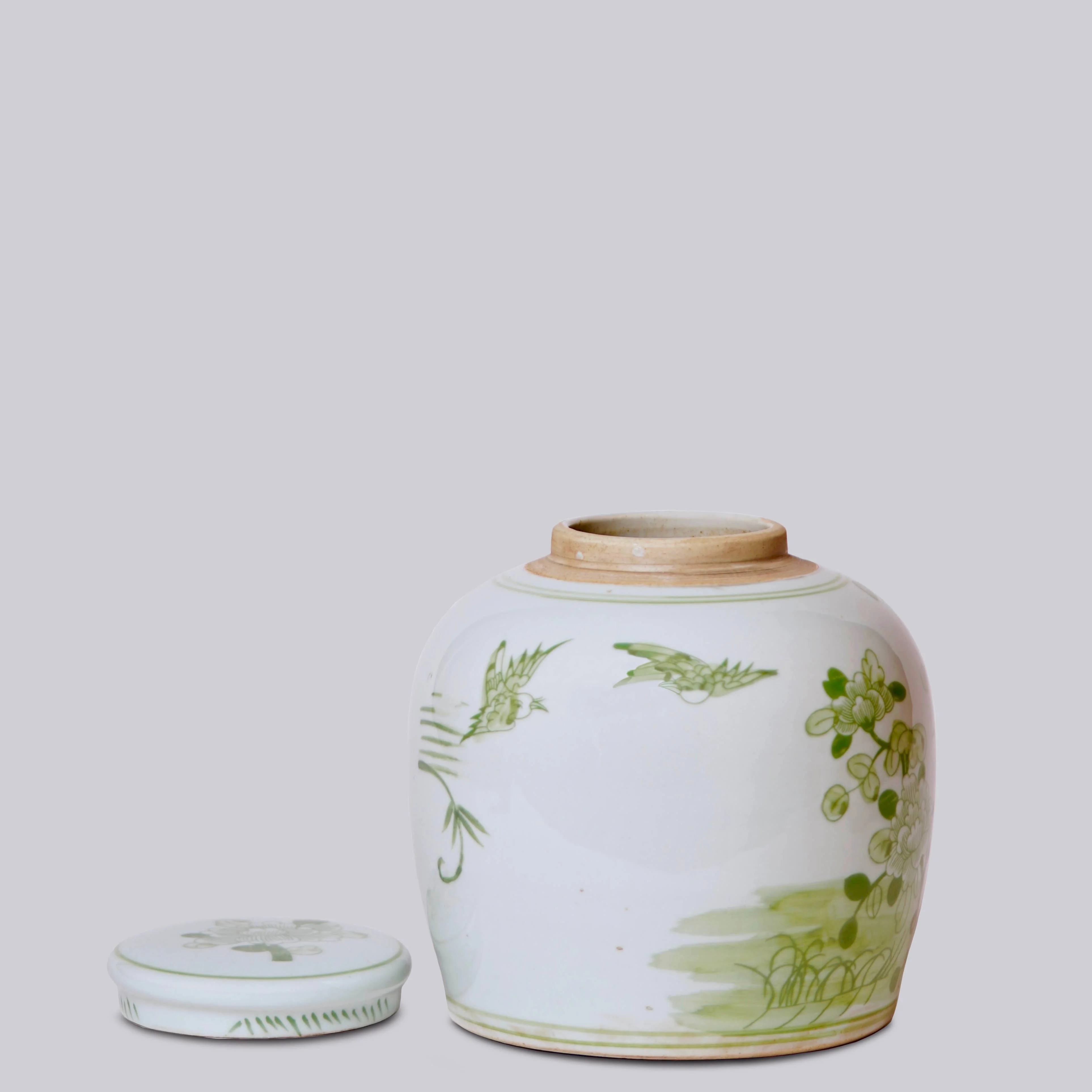 Bird and Flower Green and White Porcelain Jar - Image 4