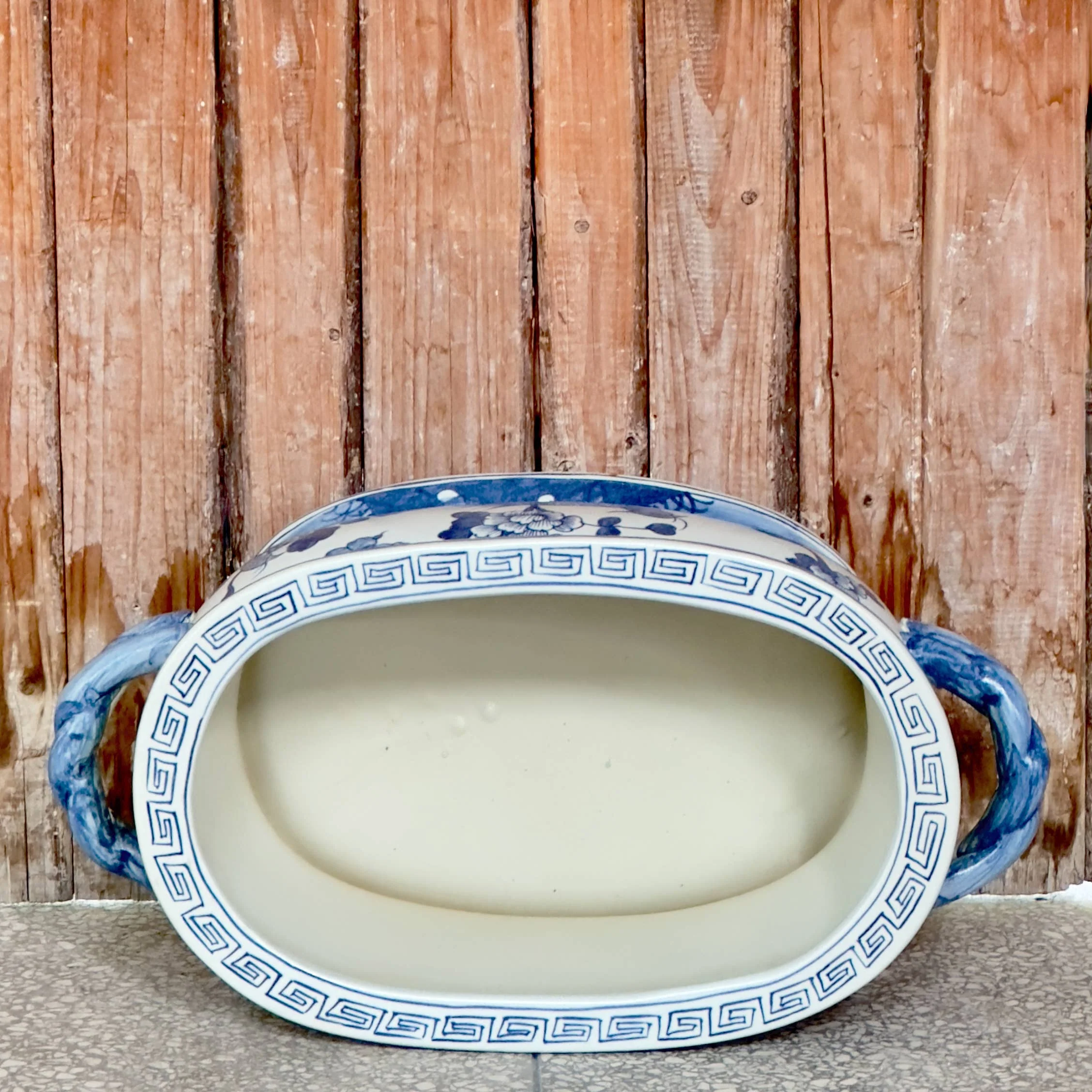 Blue and White Bird and Flower Porcelain Oval Compote - Image 3