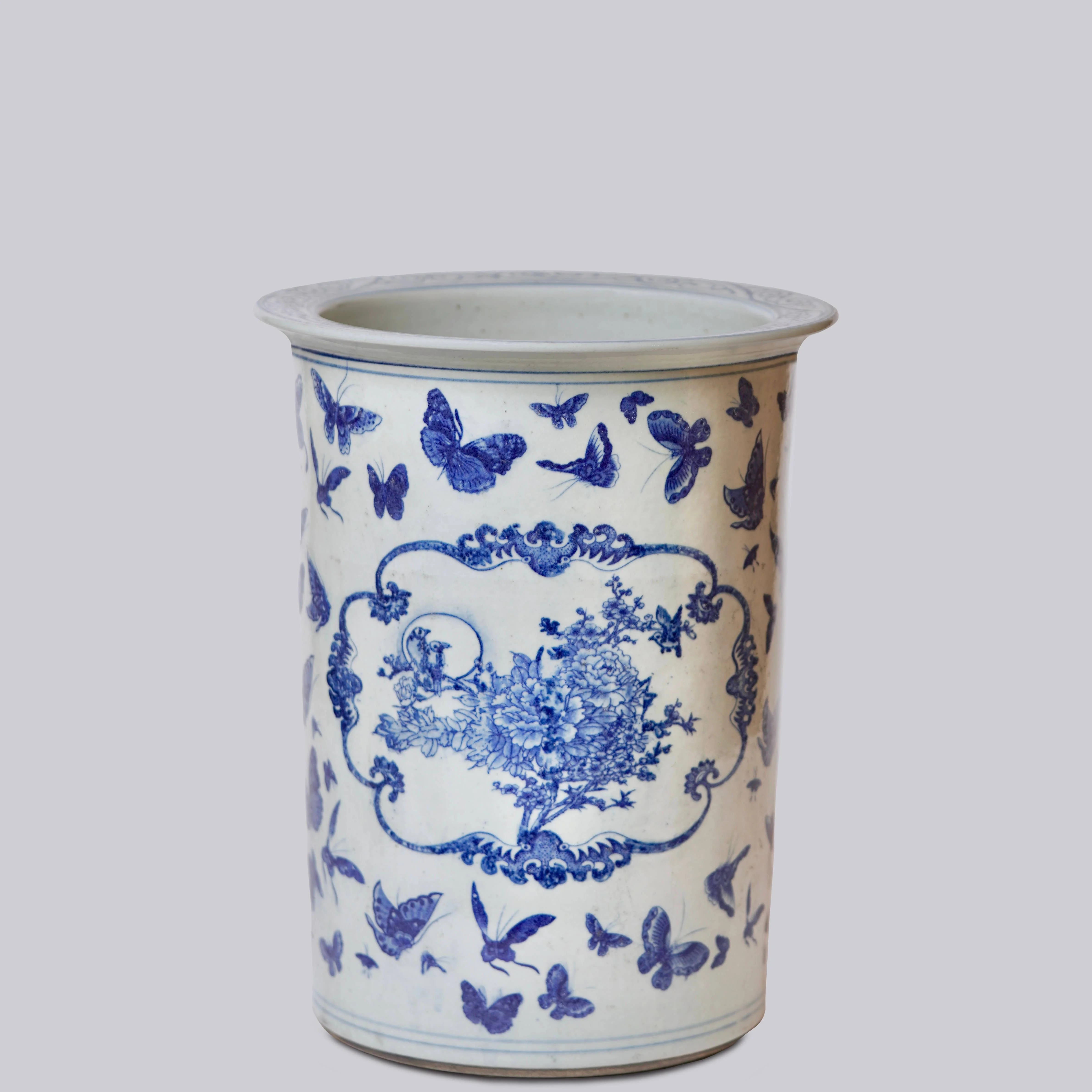 Blue and White Butterfly Porcelain Umbrella Stand - Image 3