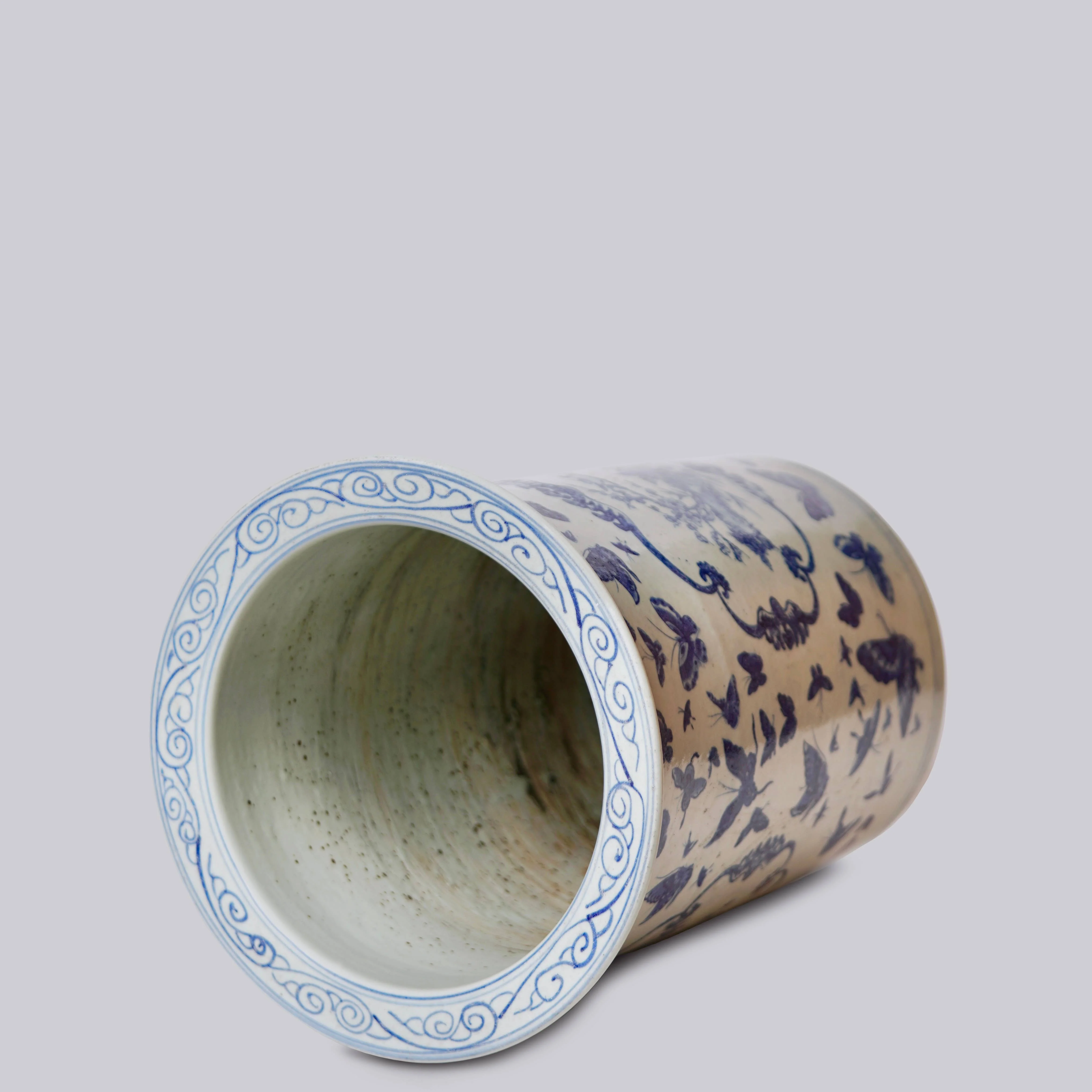 Blue and White Butterfly Porcelain Umbrella Stand - Image 4