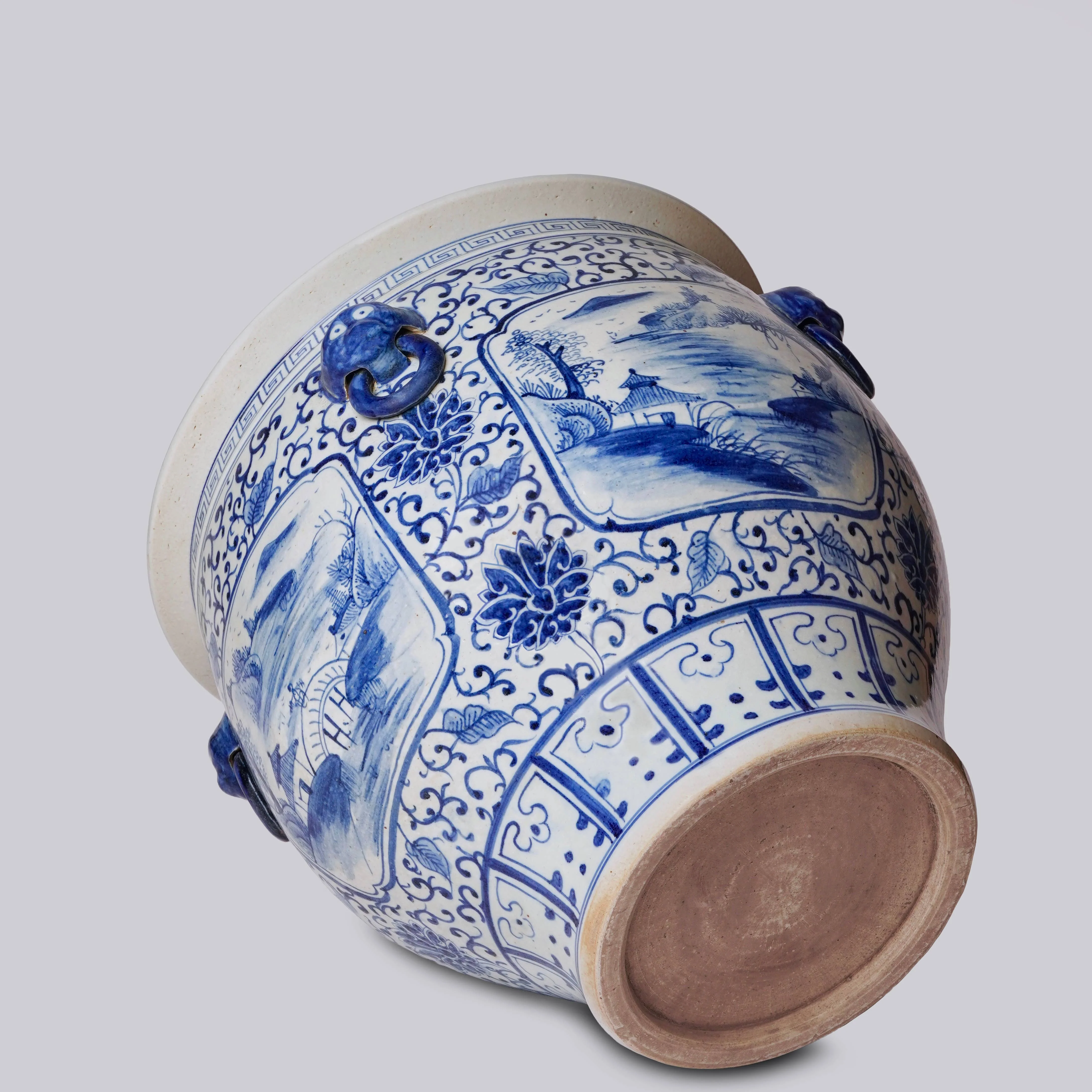 Blue and White Landscape Cartouche Porcelain Planter - Image 5