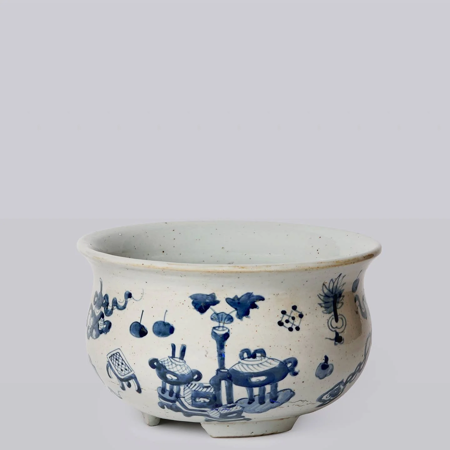 Blue and White Porcelain Ancient Treasures Bulbous Cachepot - Image 3