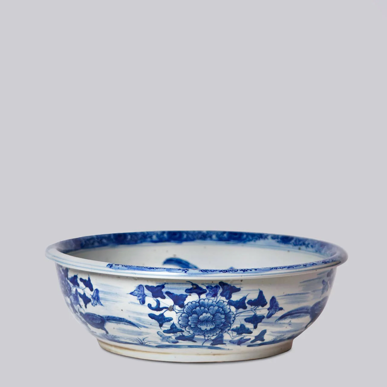 Blue and White Porcelain Bird and Flower Low Bowl - Image 2