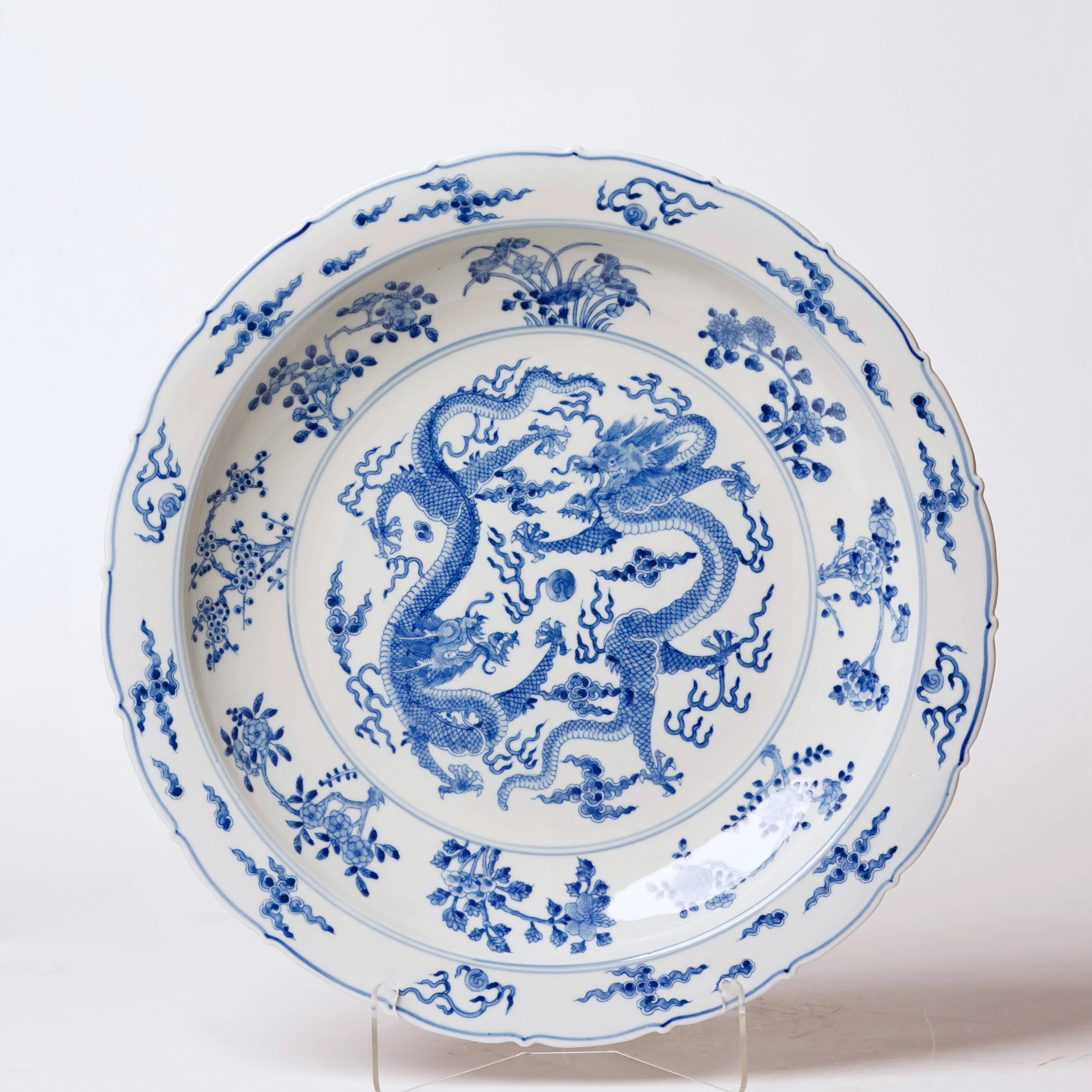 Blue and White Porcelain Double Dragon Platter