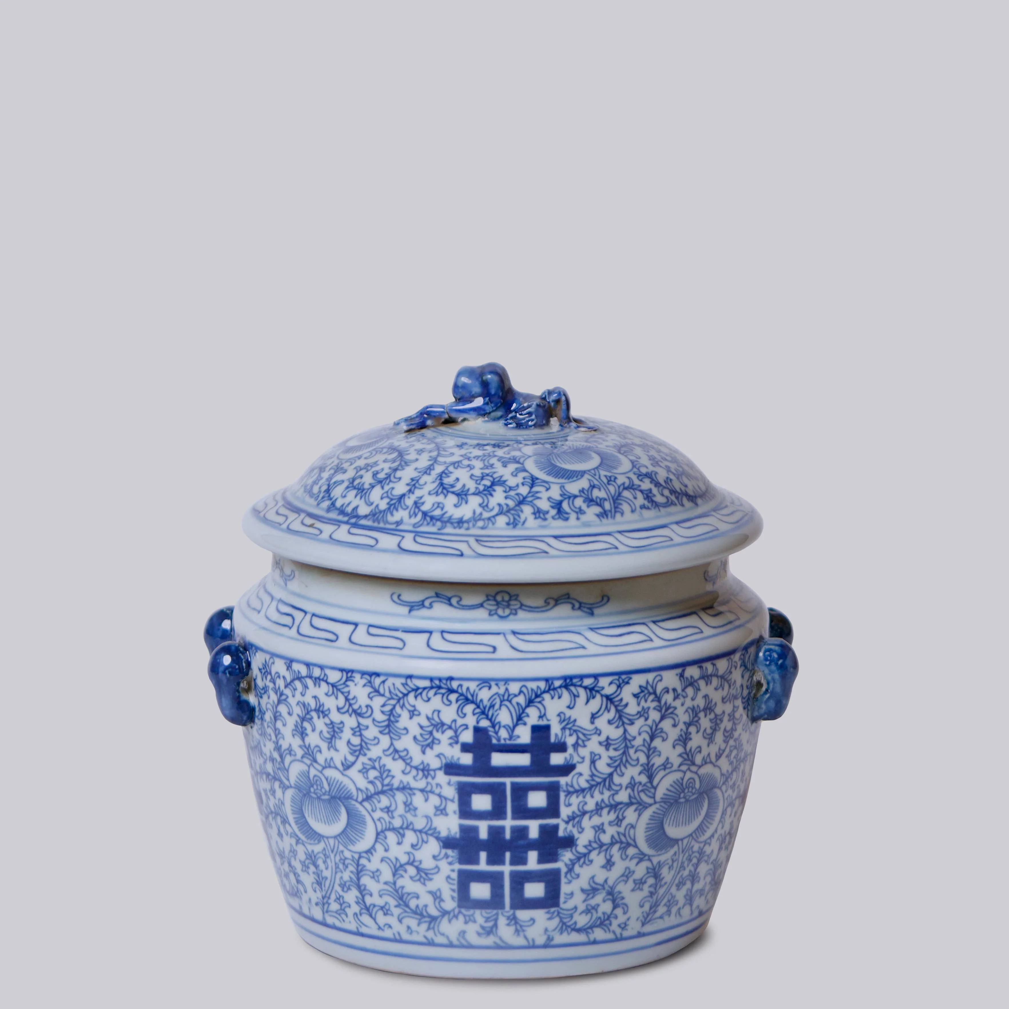 Blue and White Porcelain Double Happiness Lug Jar