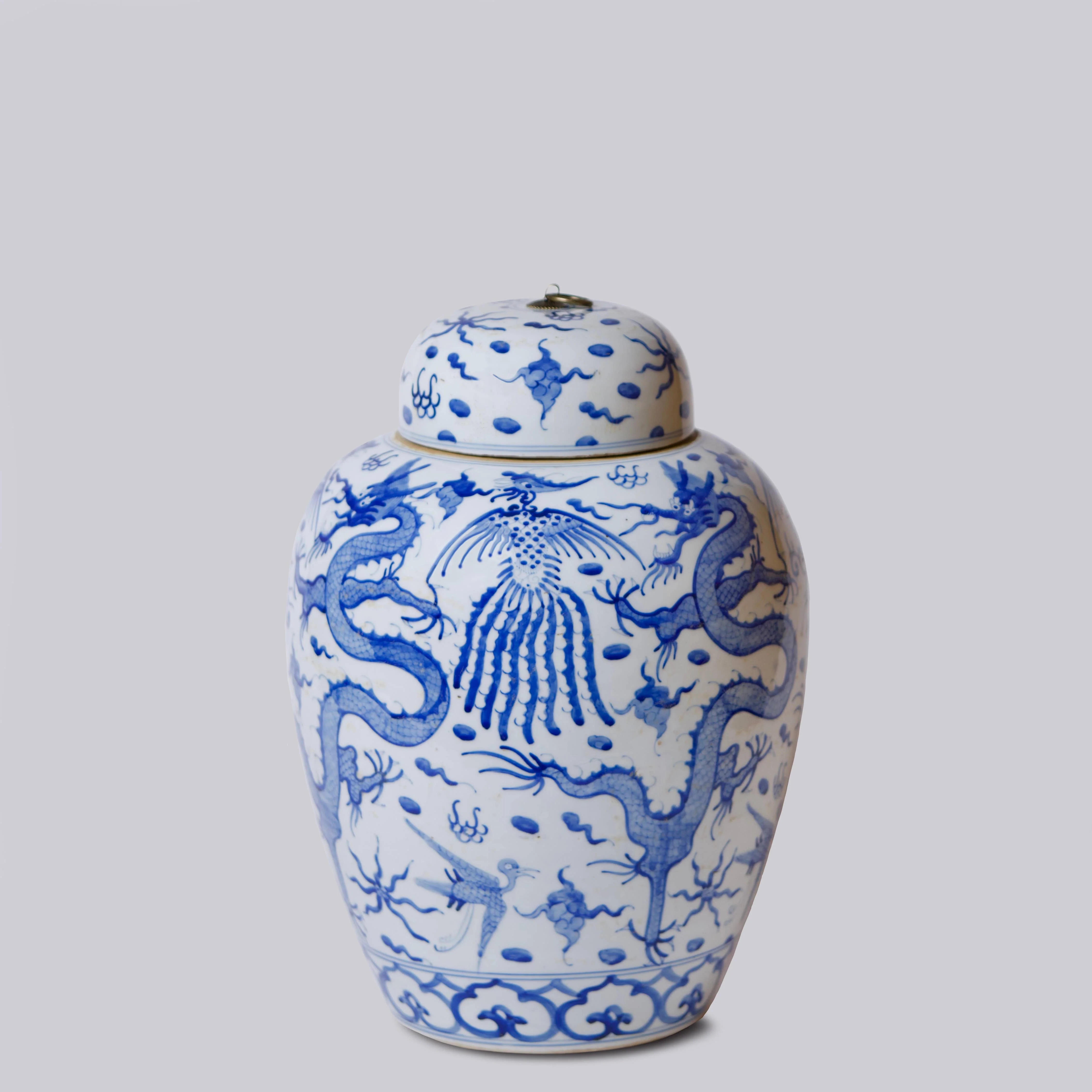 Blue and White Porcelain Dragon Lidded Jar - Image 3