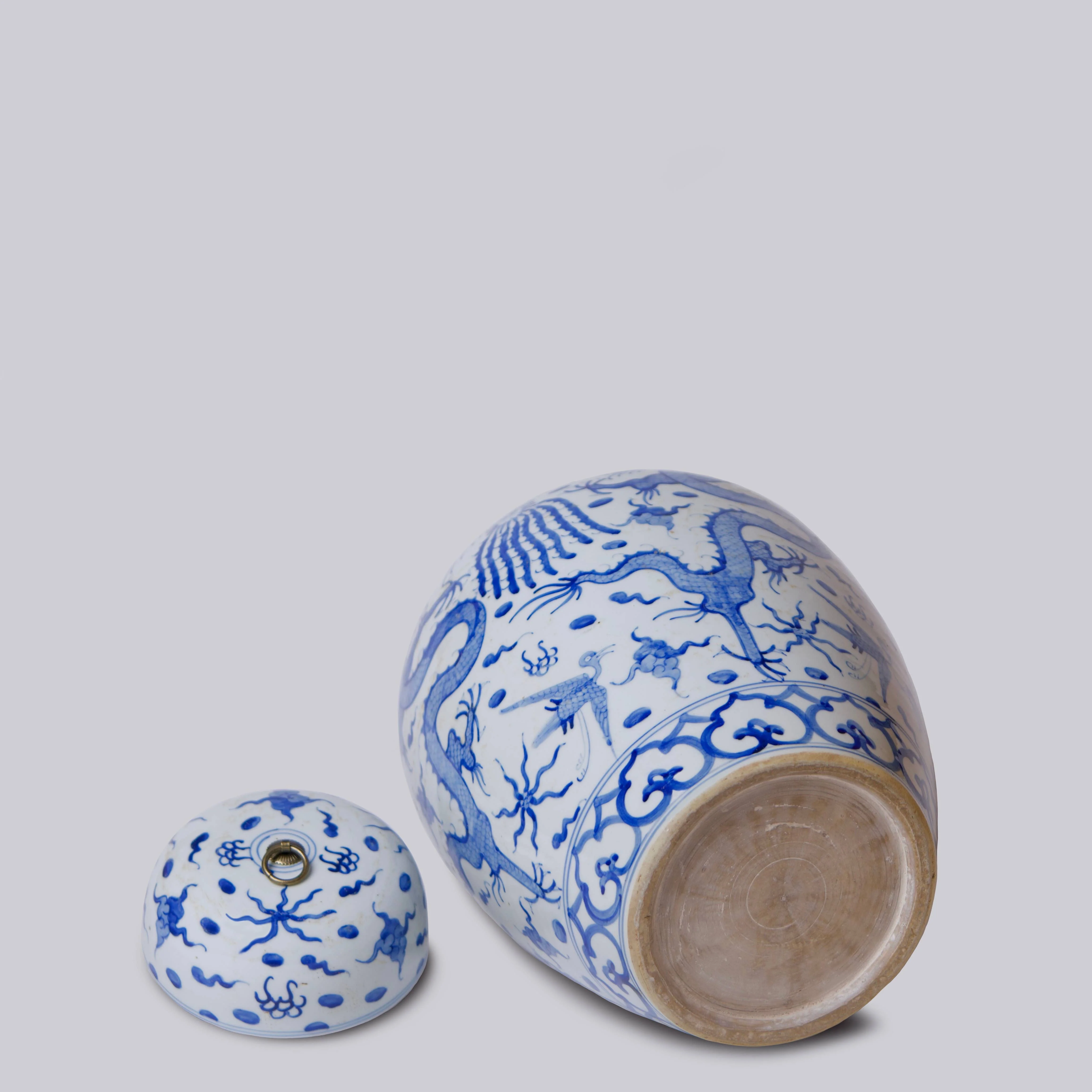 Blue and White Porcelain Dragon Lidded Jar - Image 5