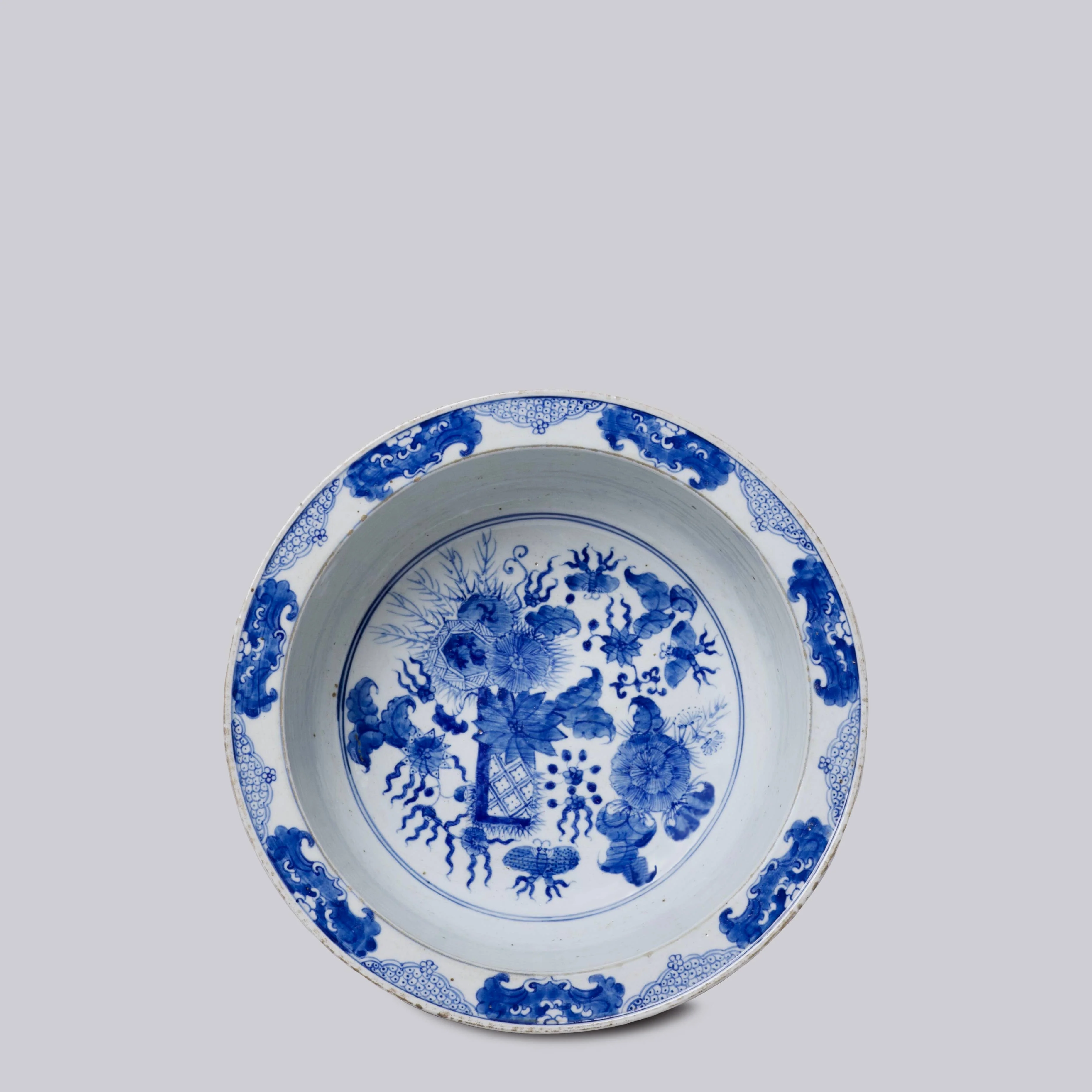 Blue and White Porcelain Floral Basin