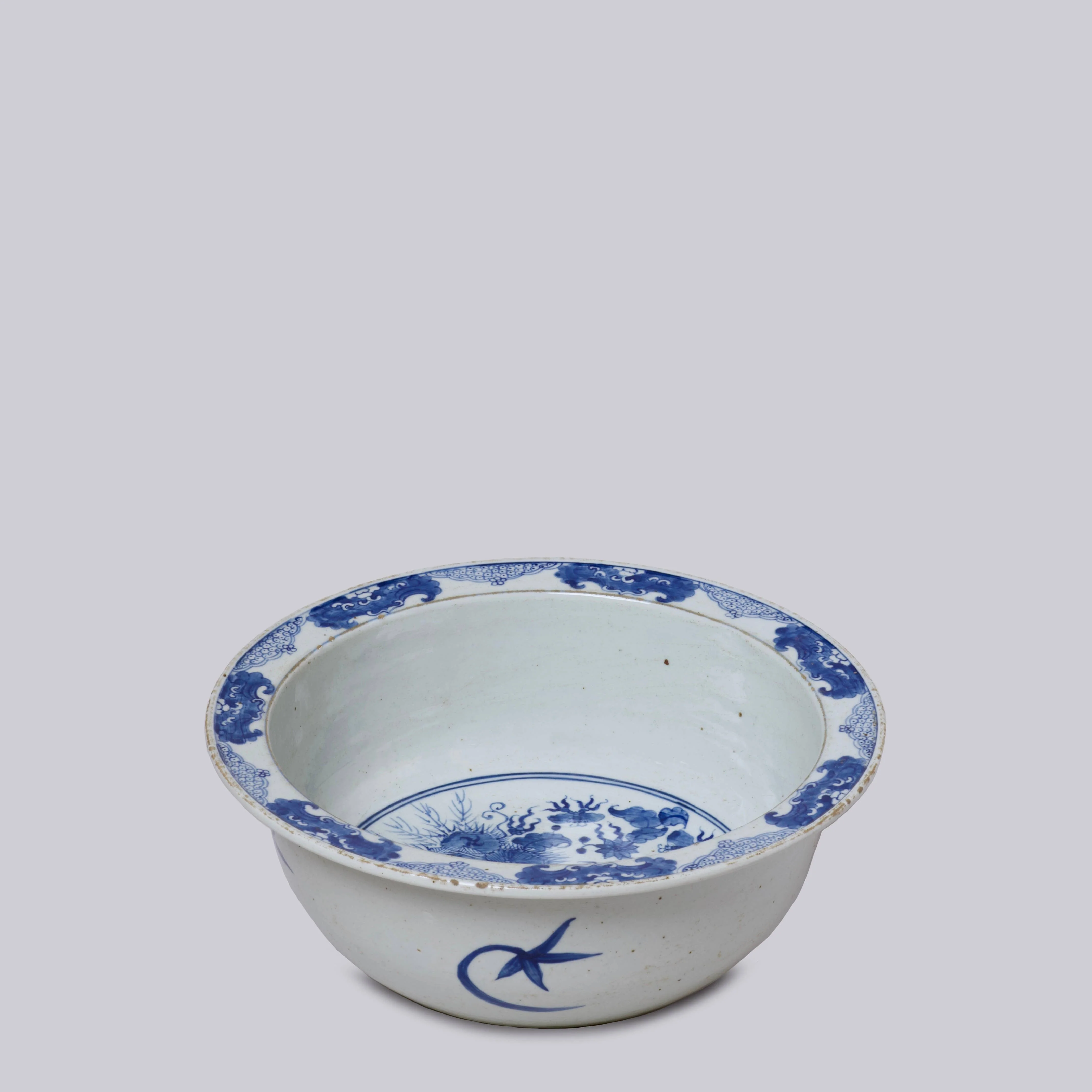 Blue and White Porcelain Floral Basin - Image 2