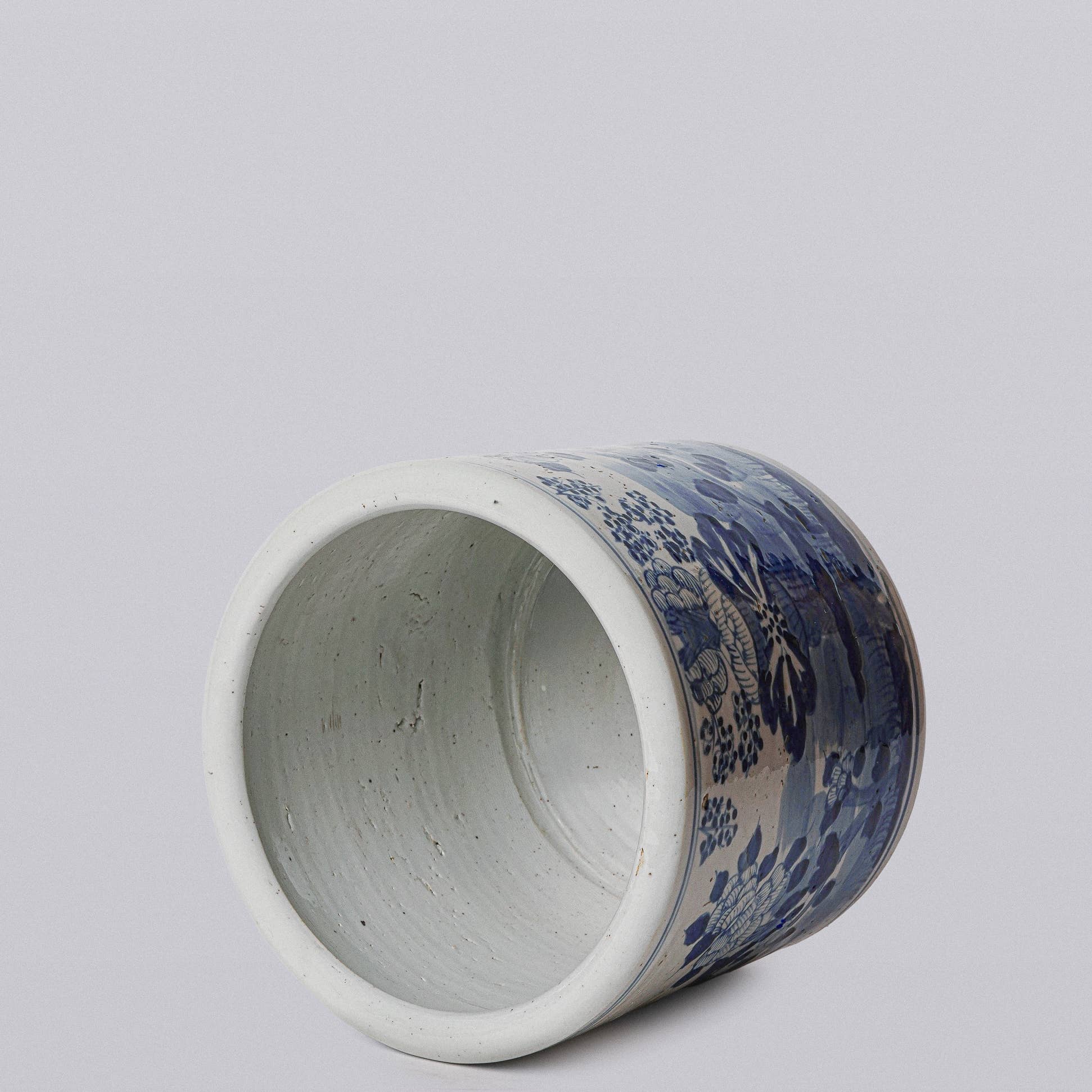 Blue and White Porcelain Four Seasons Footed Cachepot - Image 2