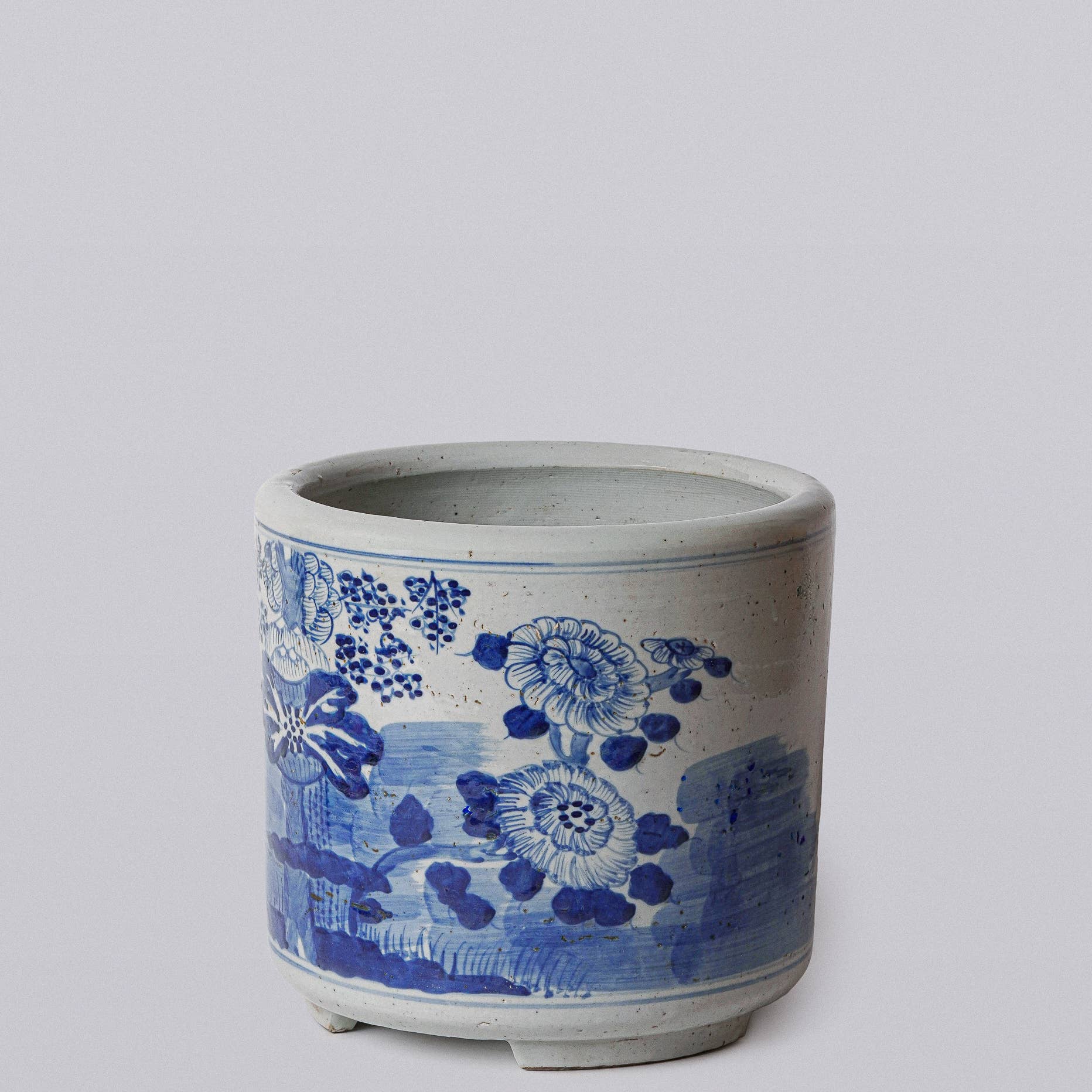 Blue and White Porcelain Four Seasons Footed Cachepot - Image 3