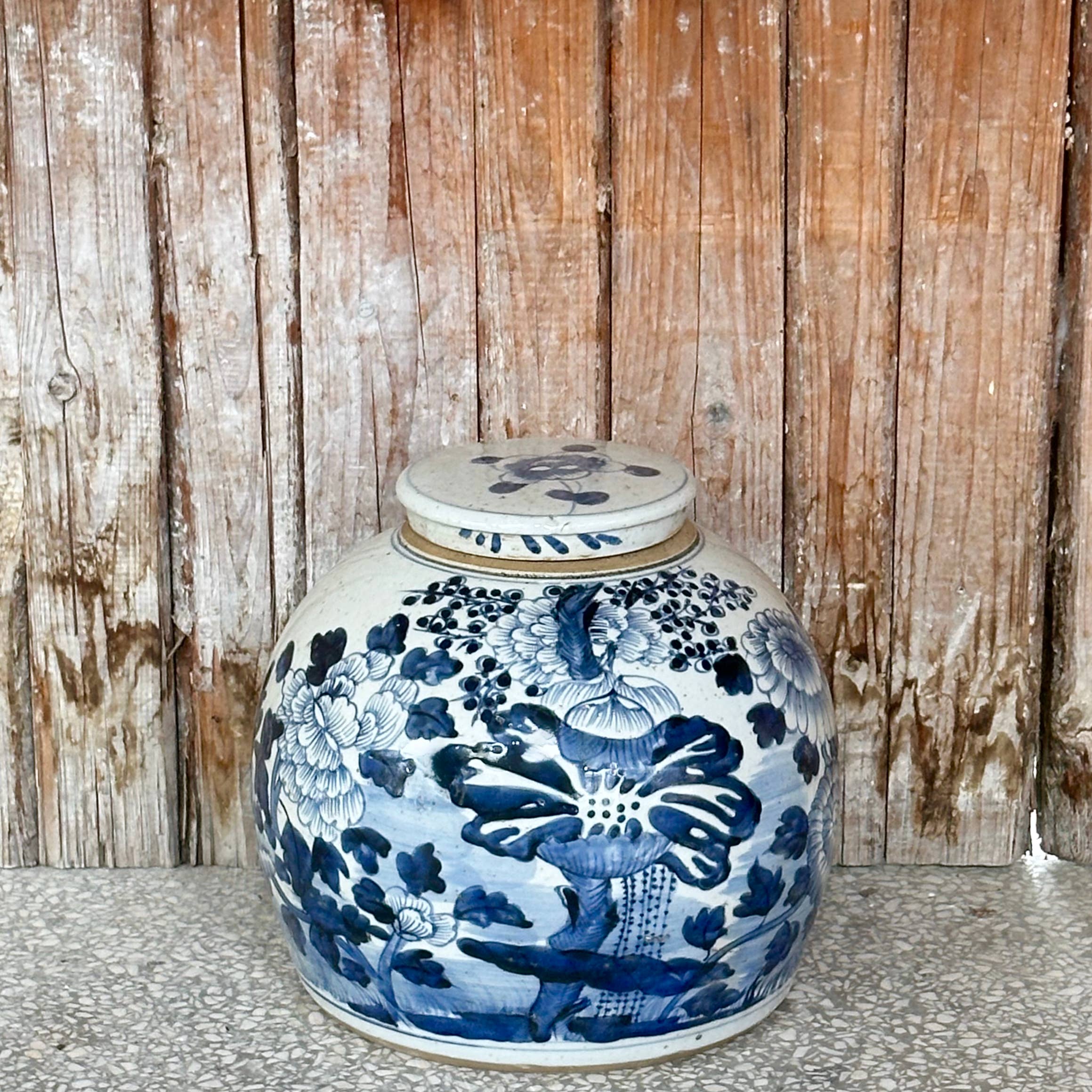Blue and White Porcelain Four Seasons Med. Round Storage Jar