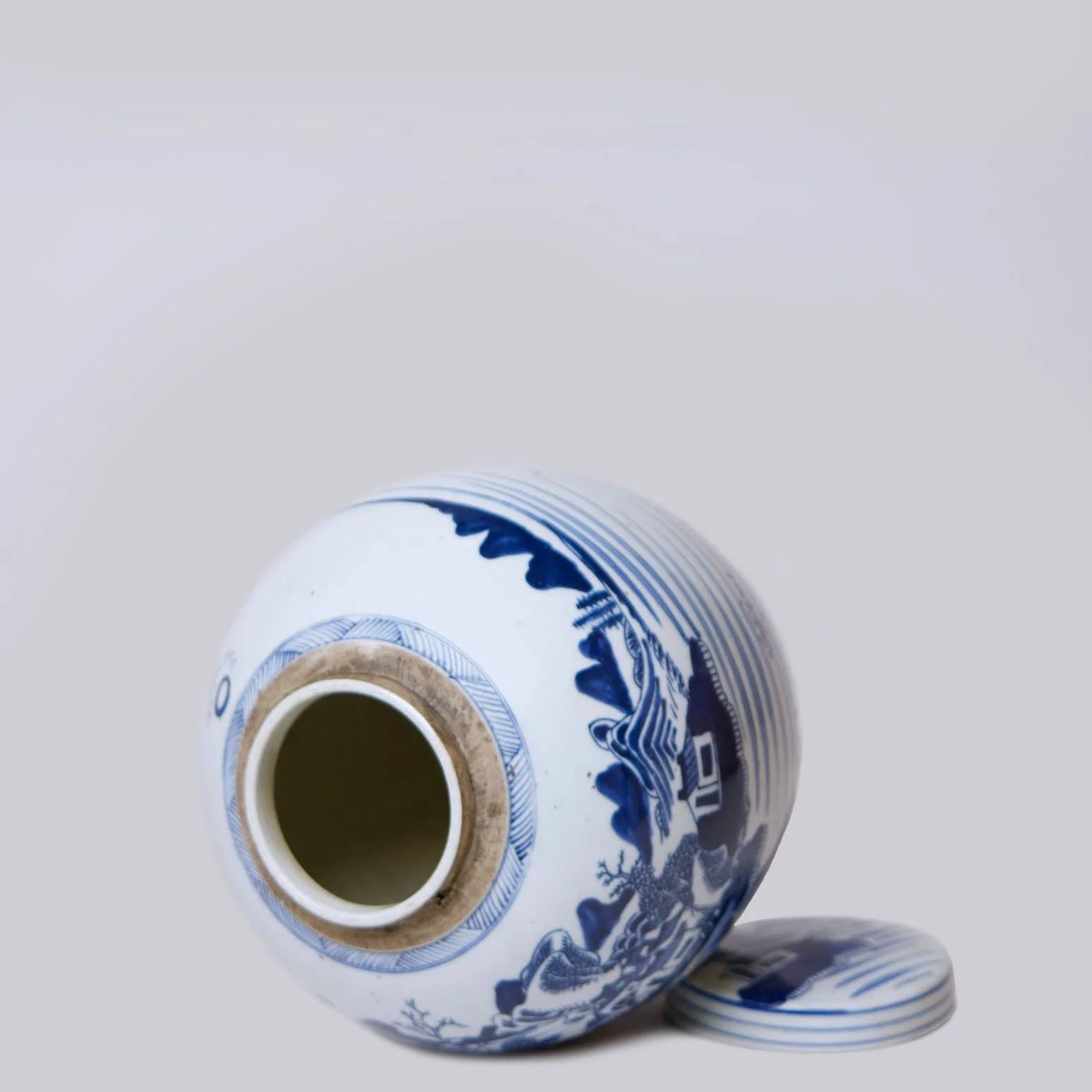 Blue and White Porcelain Landscape Storage Jar - Image 2