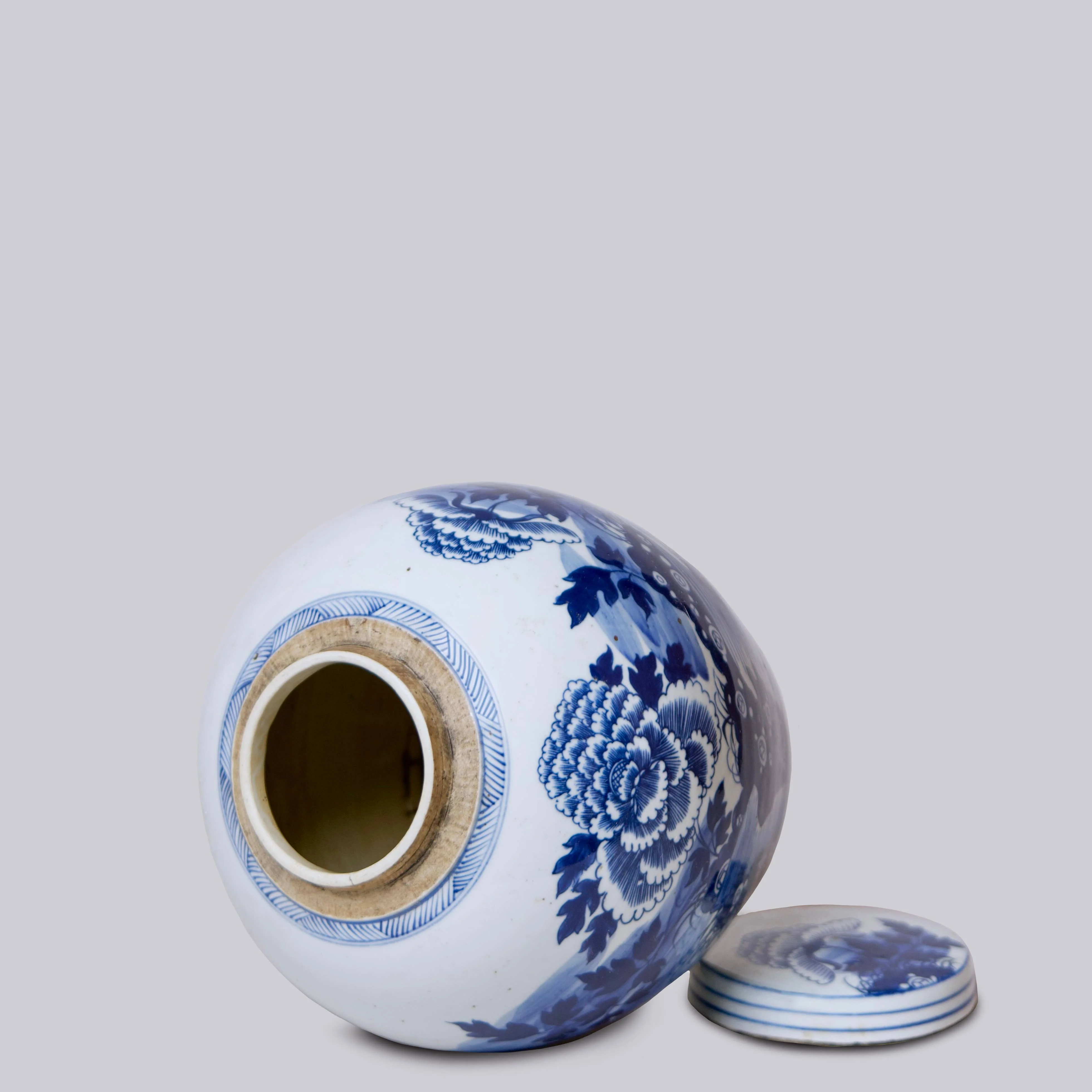 Blue and White Porcelain Peony Round Storage Jar - Image 2