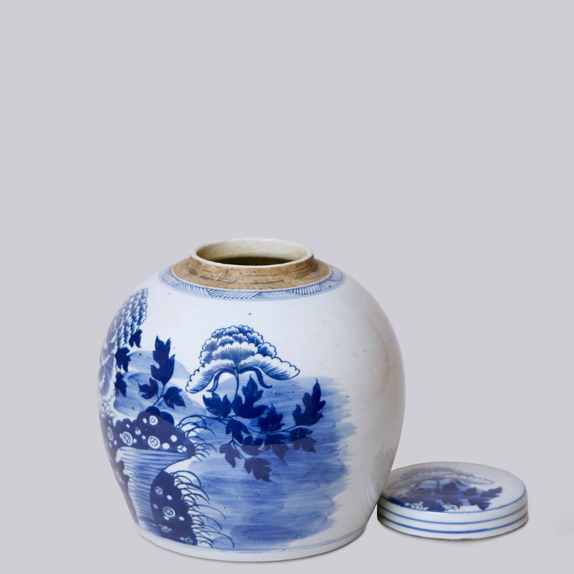 Blue and White Porcelain Peony Round Storage Jar - Image 3