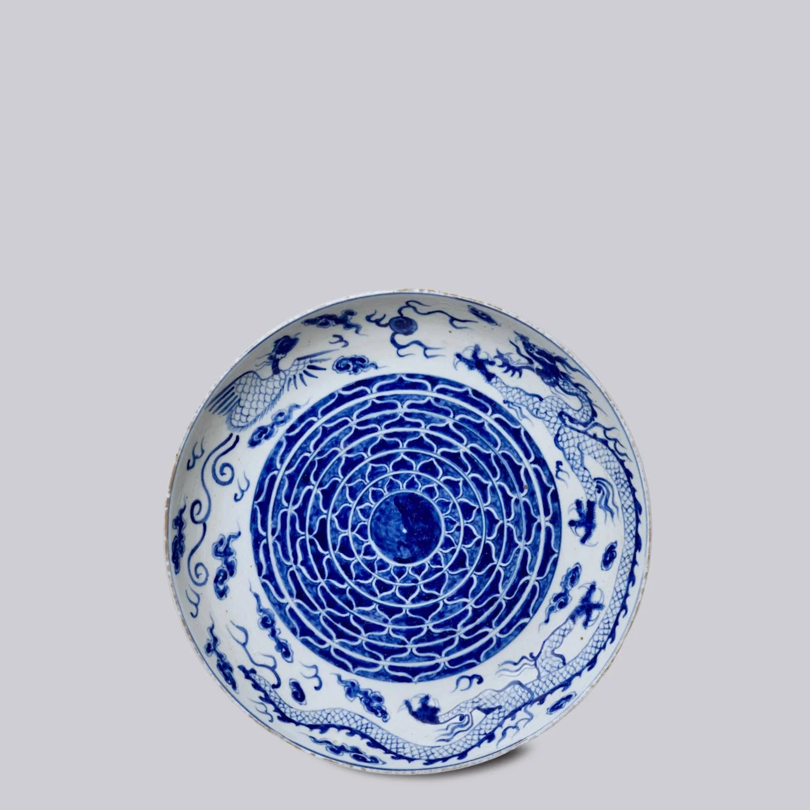 Blue and White Porcelain Phoenix and Dragon Platter