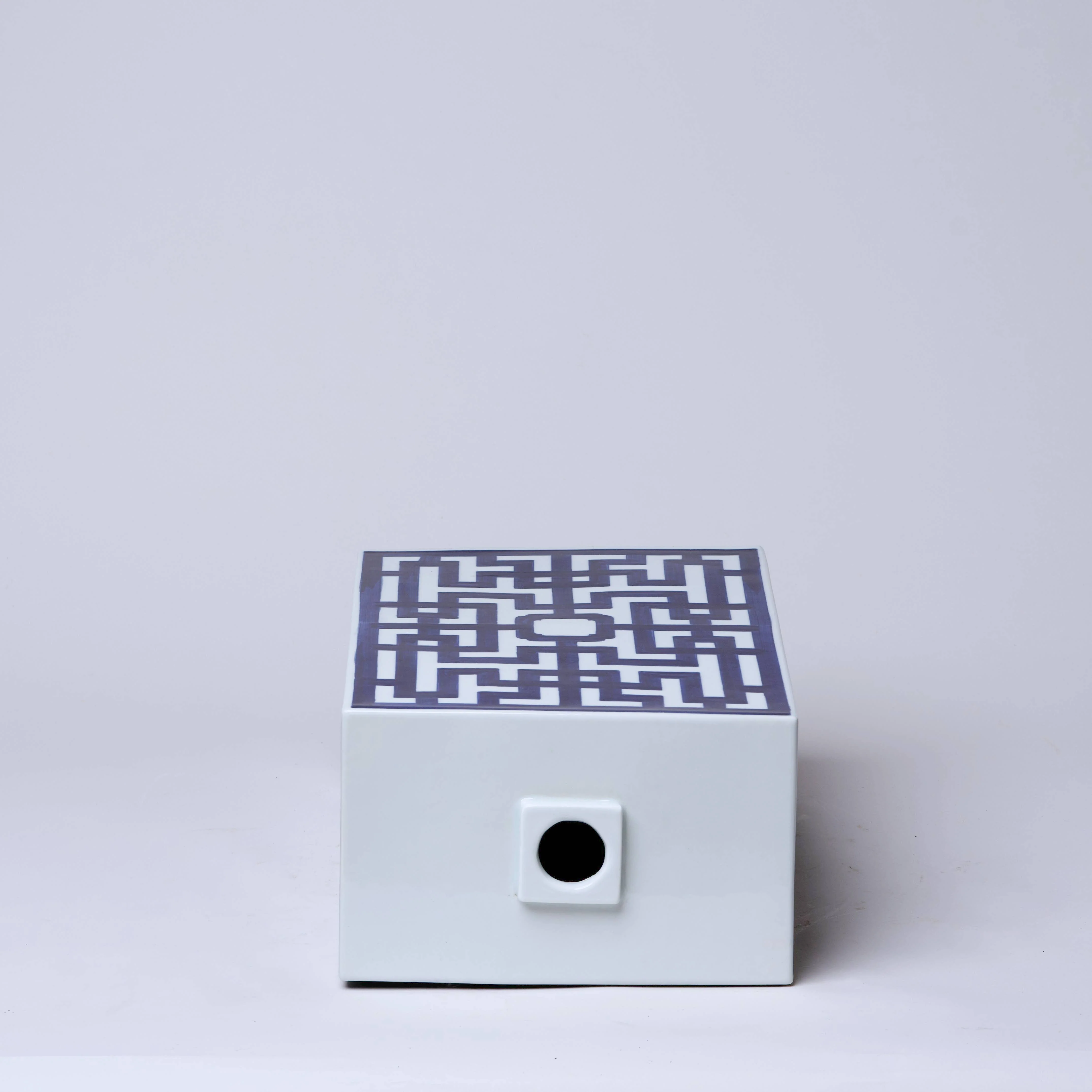 Blue and White Porcelain Rectangular Infinity Jar - Image 2