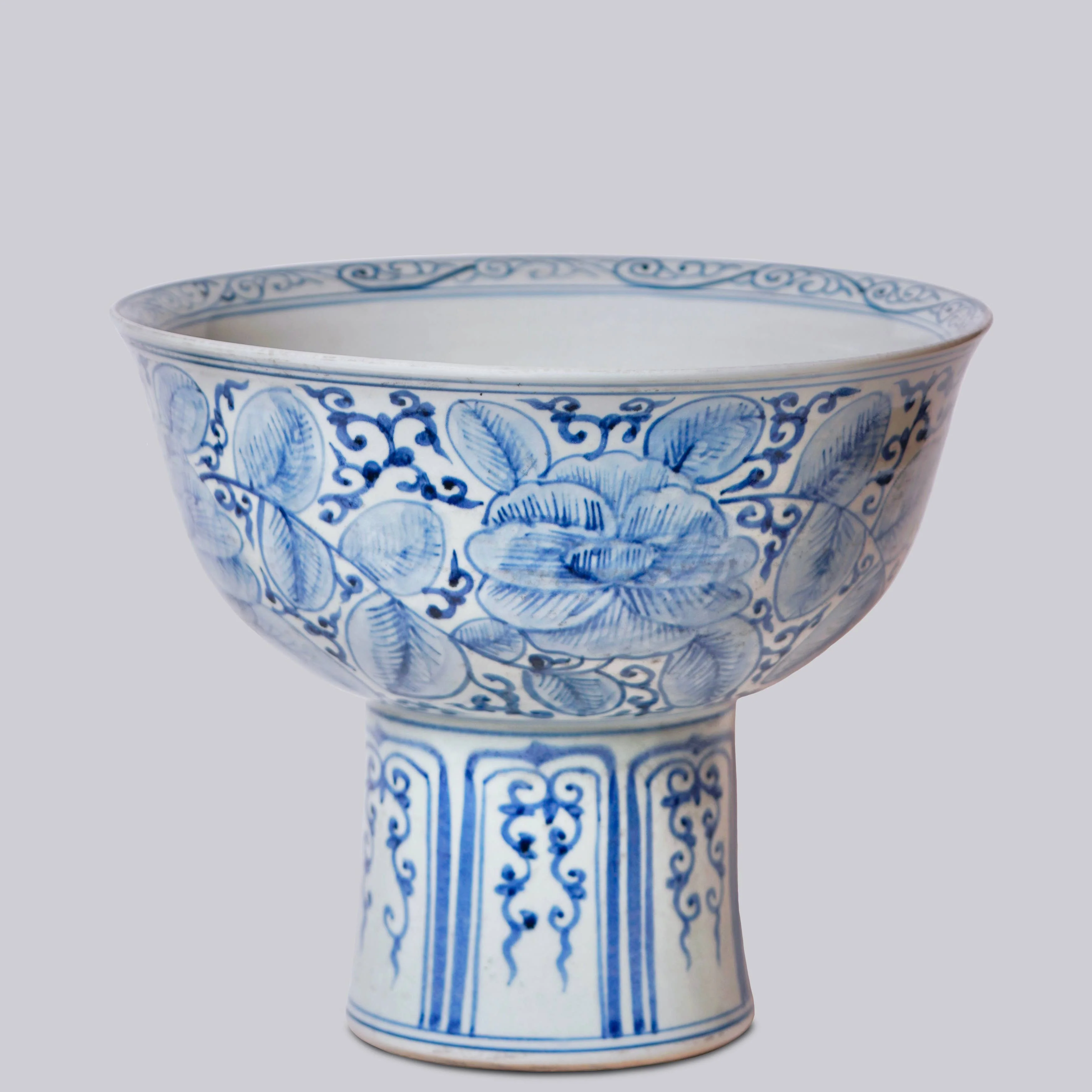 Blue and White Porcelain Rose Large Footed Bowl