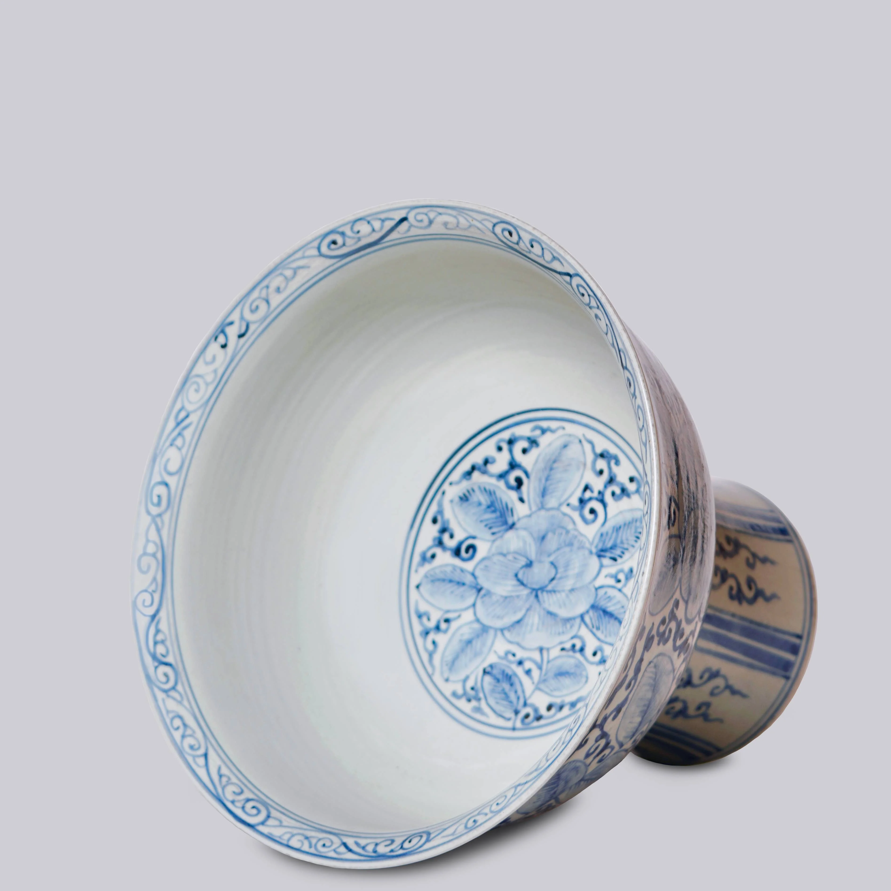 Blue and White Porcelain Rose Large Footed Bowl - Image 2
