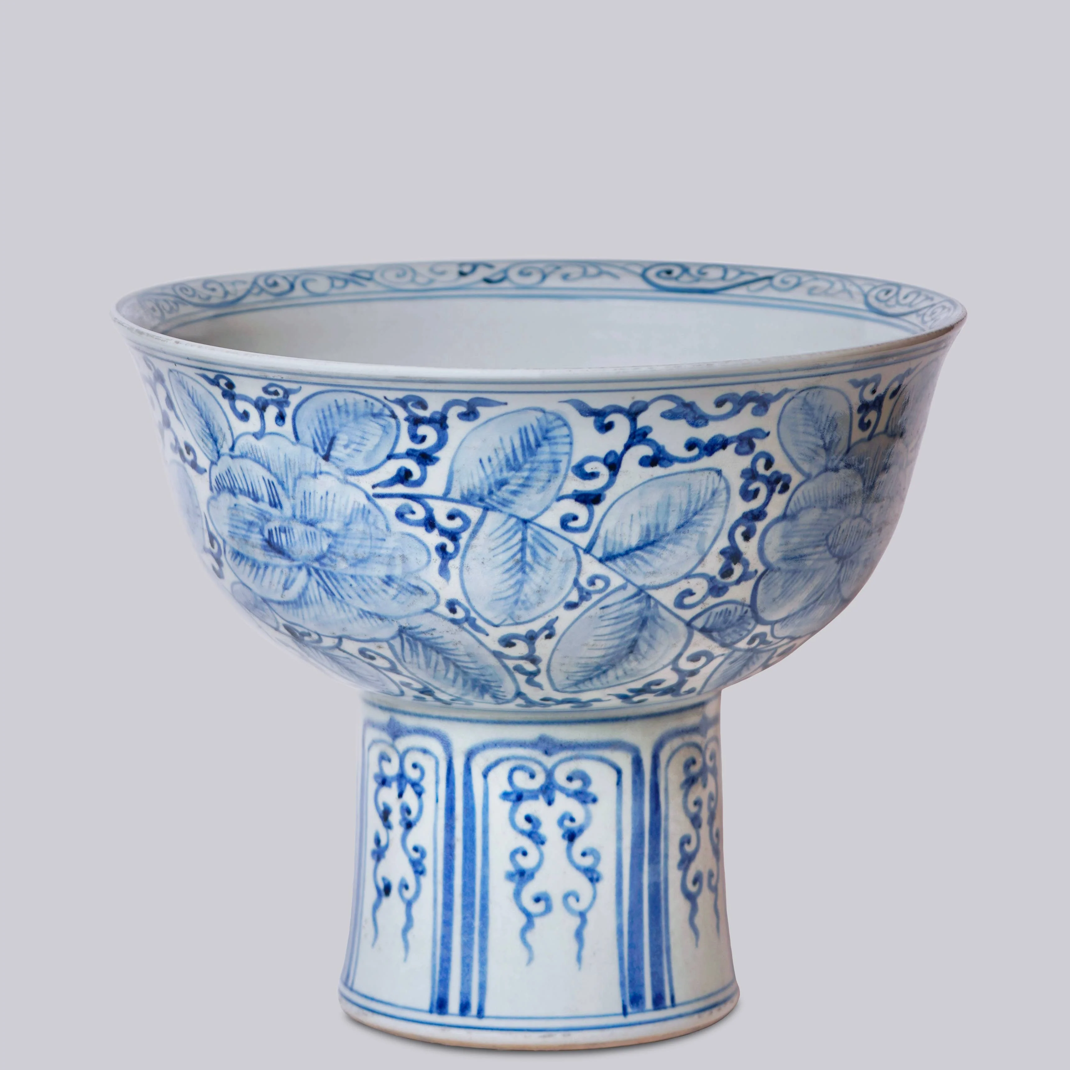 Blue and White Porcelain Rose Large Footed Bowl - Image 3